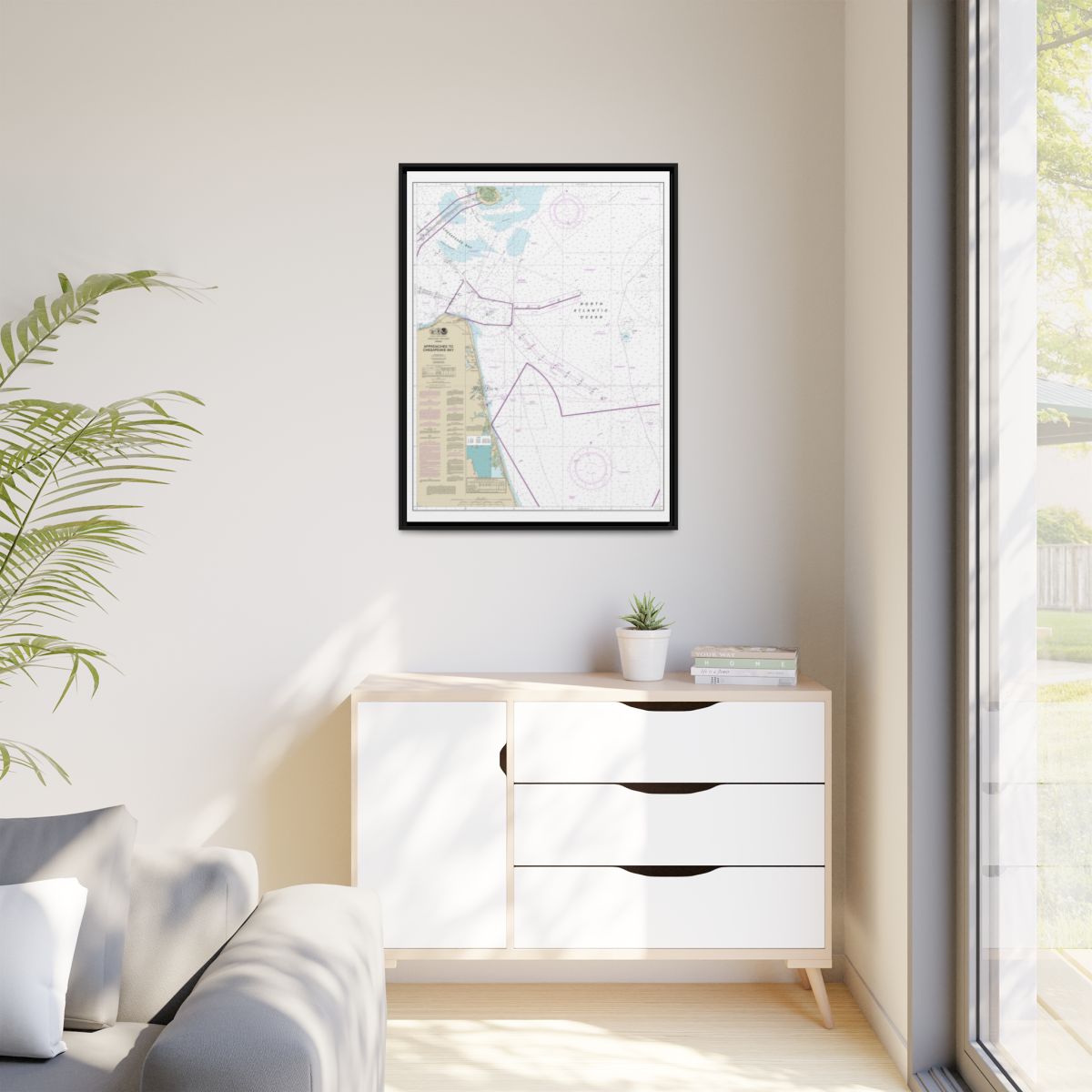 Chart 12208 Approaches to Chesapeake Bay - NOAA Nautical Chart Floating Frame Canvas | 24" x 32" | 30" x 40" - Black context-1