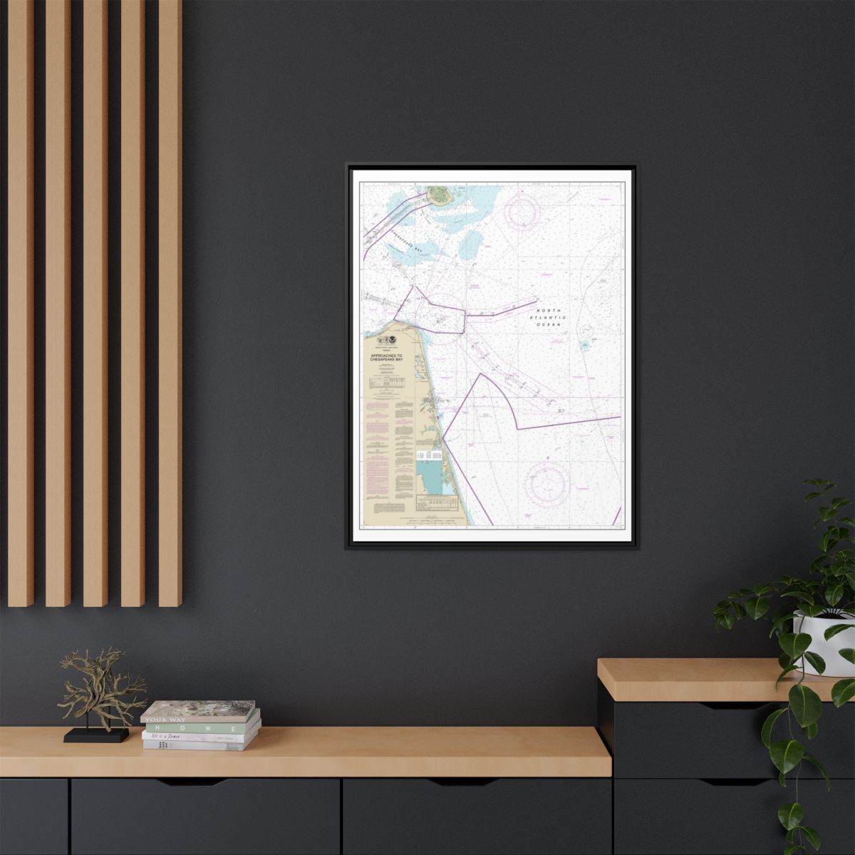 Chart 12208 Approaches to Chesapeake Bay - NOAA Nautical Chart Floating Frame Canvas | 24" x 32" | 30" x 40" - Black context-2