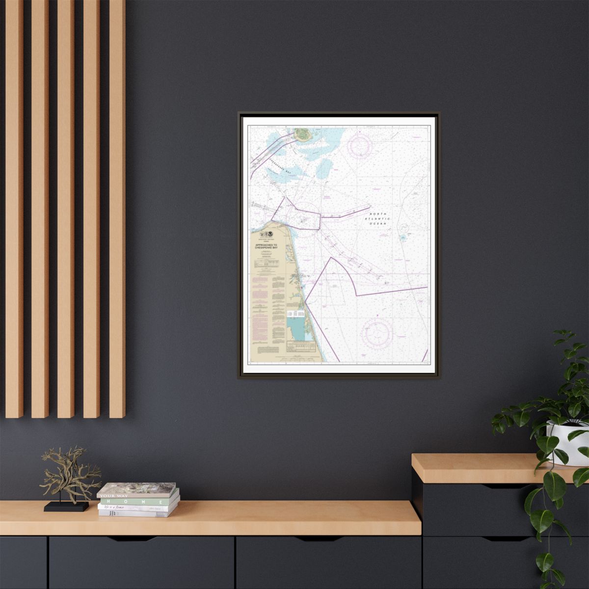 Chart 12208 Approaches to Chesapeake Bay - NOAA Nautical Chart Floating Frame Canvas | 24" x 32" | 30" x 40" - Espresso context-2