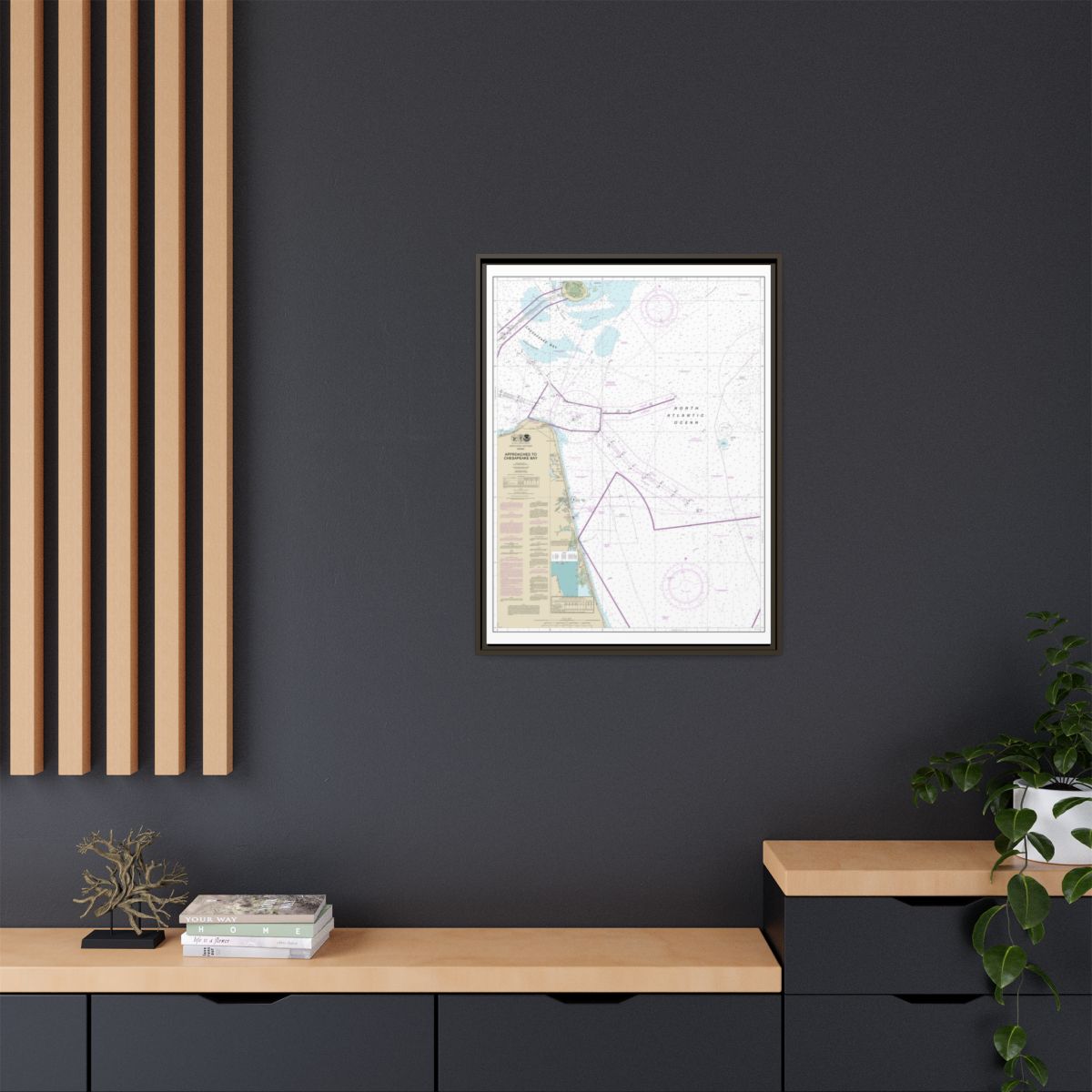 Chart 12208 Approaches to Chesapeake Bay - NOAA Nautical Chart Floating Frame Canvas | 24" x 32" | 30" x 40" - Espresso context-2