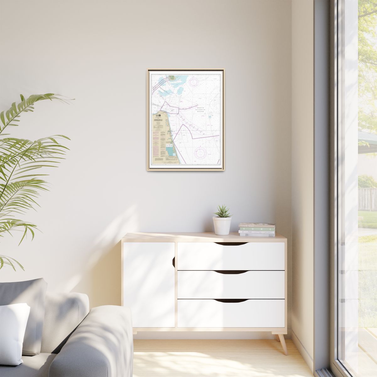 Chart 12208 Approaches to Chesapeake Bay - NOAA Nautical Chart Floating Frame Canvas | 24" x 32" | 30" x 40" - Natural context-1