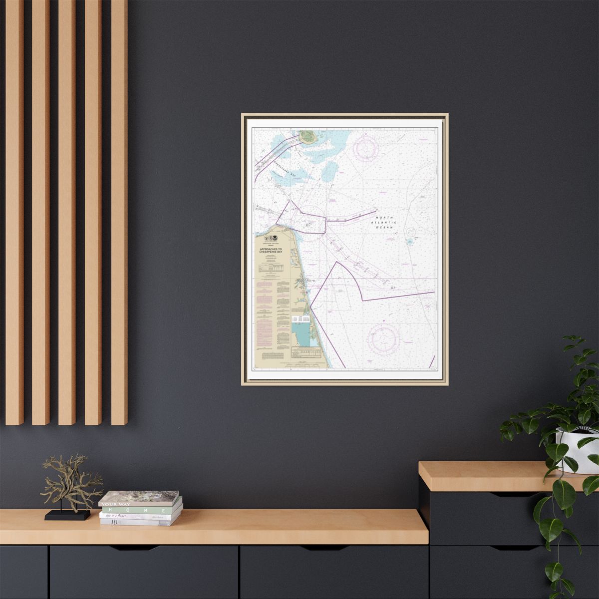 Chart 12208 Approaches to Chesapeake Bay - NOAA Nautical Chart Floating Frame Canvas | 24" x 32" | 30" x 40" - Natural context-2