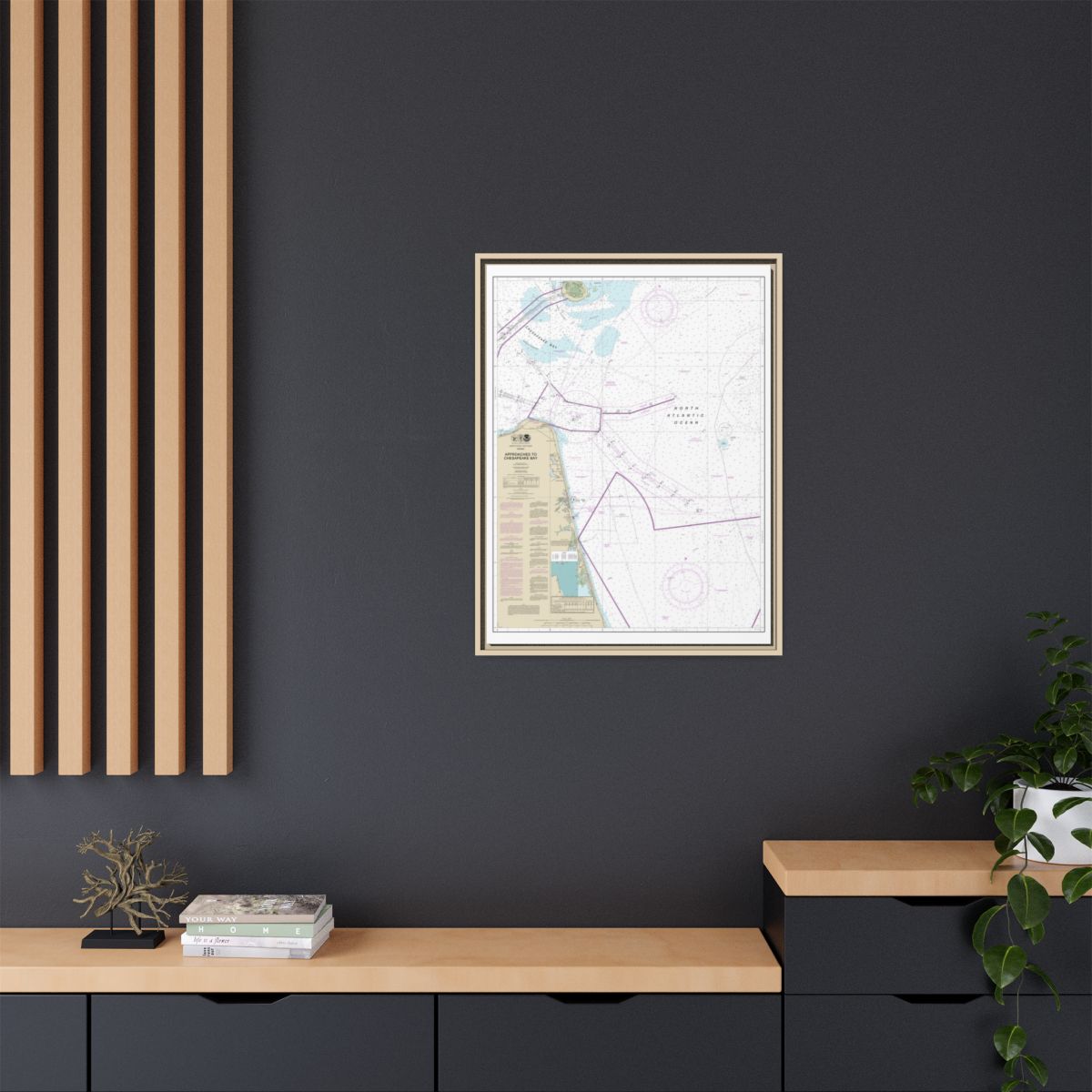 Chart 12208 Approaches to Chesapeake Bay - NOAA Nautical Chart Floating Frame Canvas | 24" x 32" | 30" x 40" - Natural context-2
