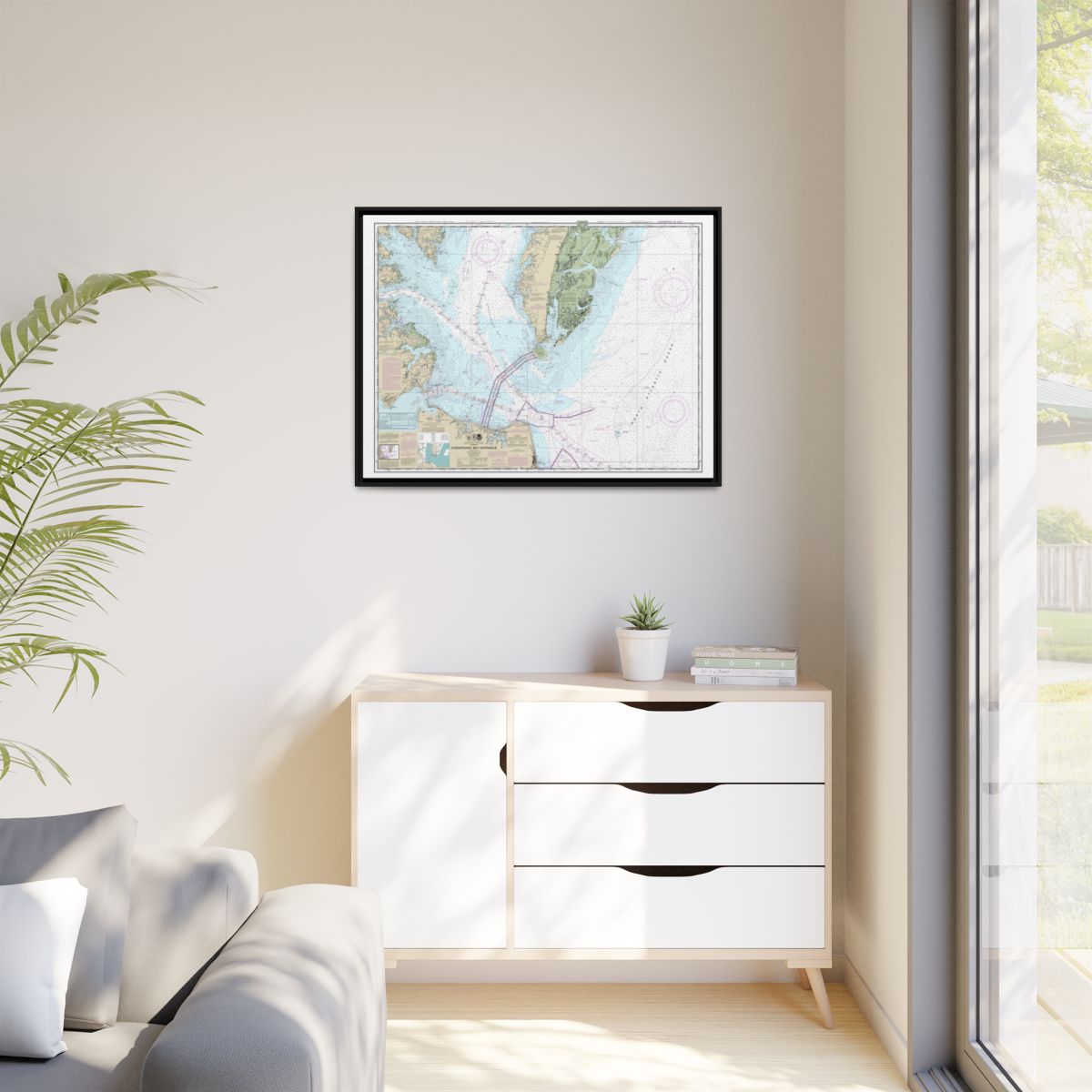 Chart 12221 Chesapeake Bay Entrance - NOAA Nautical Chart Floating Frame Canvas | 32" x 24" | 40" x 30" - Black context-1
