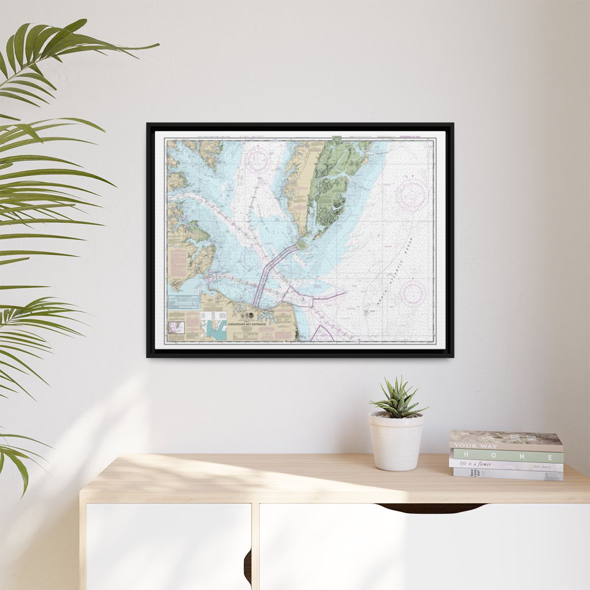 Chart 12221 Chesapeake Bay Entrance - NOAA Nautical Chart Floating Frame Canvas | 32" x 24" | 40" x 30" - Black context-1