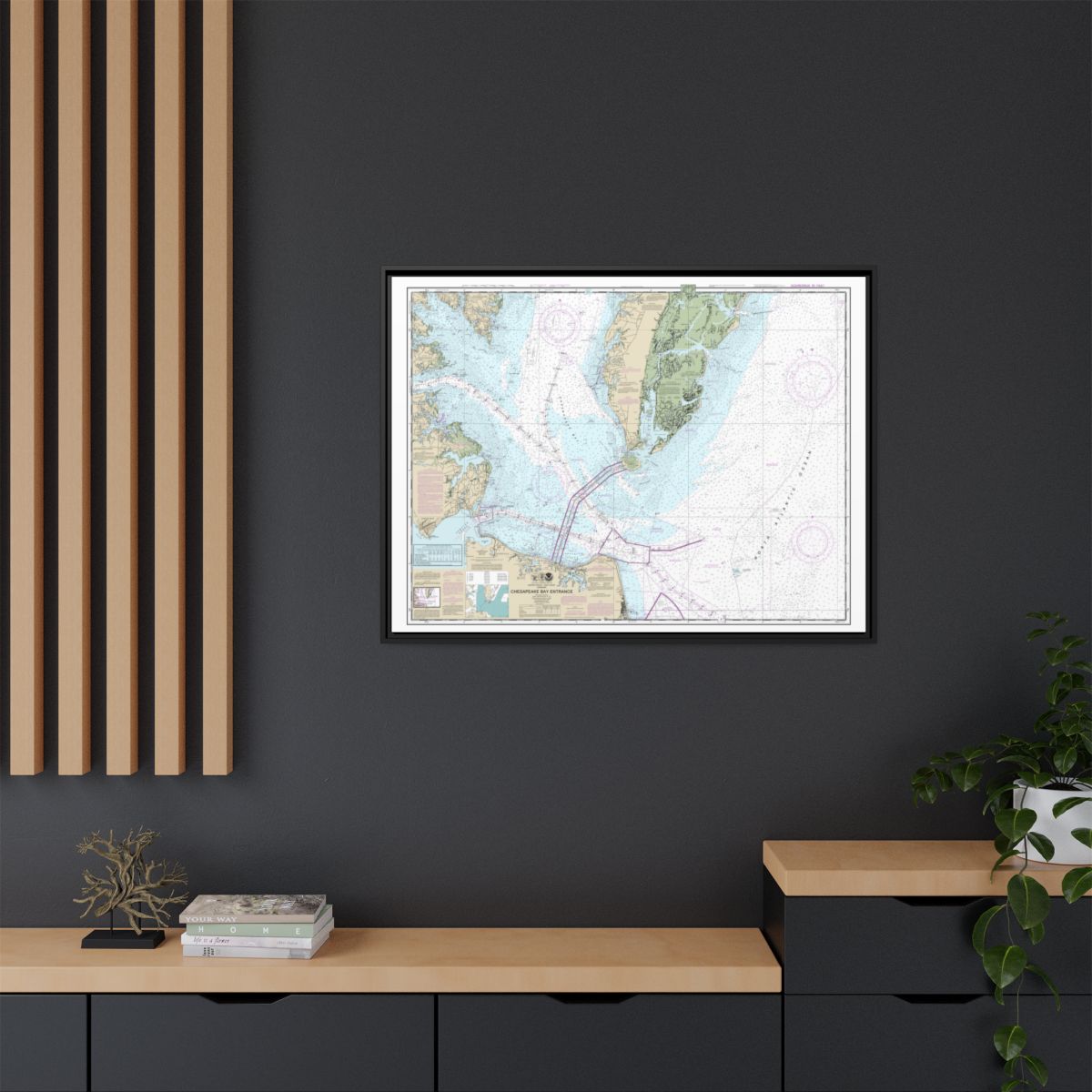 Chart 12221 Chesapeake Bay Entrance - NOAA Nautical Chart Floating Frame Canvas | 32" x 24" | 40" x 30" - Black context-2