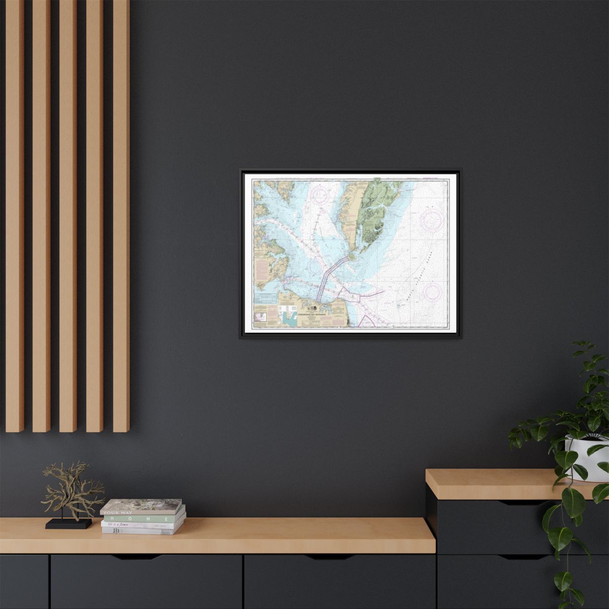 Chart 12221 Chesapeake Bay Entrance - NOAA Nautical Chart Floating Frame Canvas | 32" x 24" | 40" x 30" - Black context-2