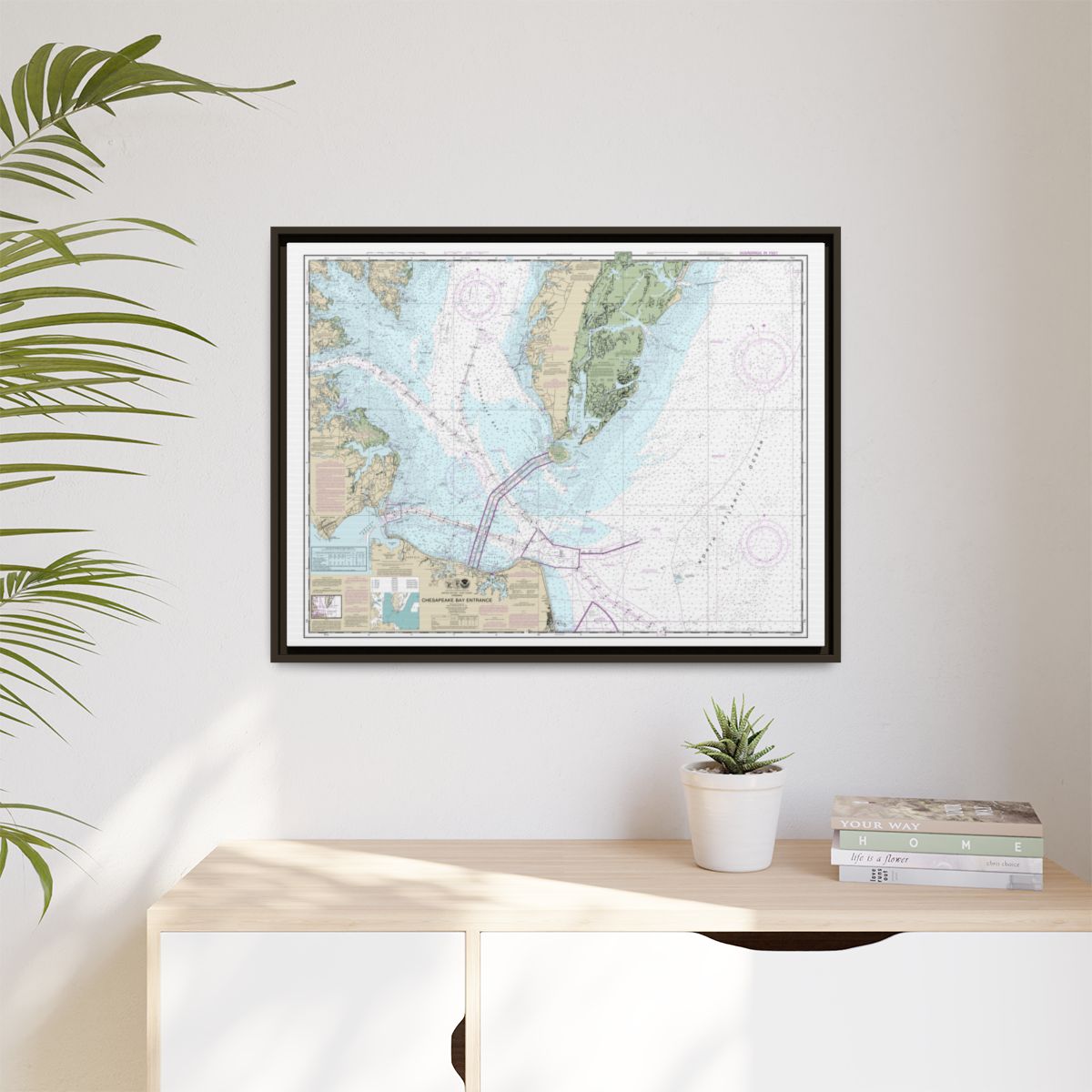 Chart 12221 Chesapeake Bay Entrance - NOAA Nautical Chart Floating Frame Canvas | 32" x 24" | 40" x 30" - Espresso context-1