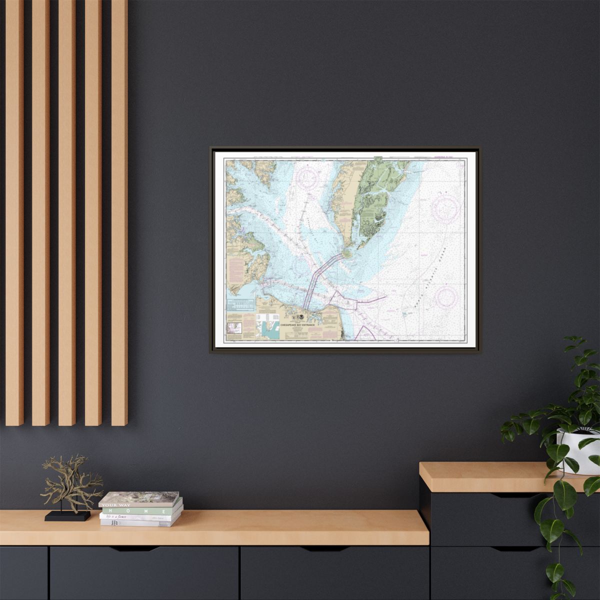 Chart 12221 Chesapeake Bay Entrance - NOAA Nautical Chart Floating Frame Canvas | 32" x 24" | 40" x 30" - Espresso context-2