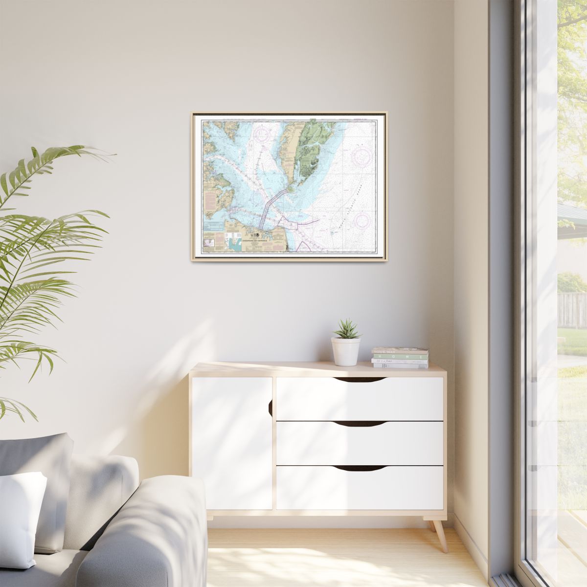 Chart 12221 Chesapeake Bay Entrance - NOAA Nautical Chart Floating Frame Canvas | 32" x 24" | 40" x 30" - Natural context-1