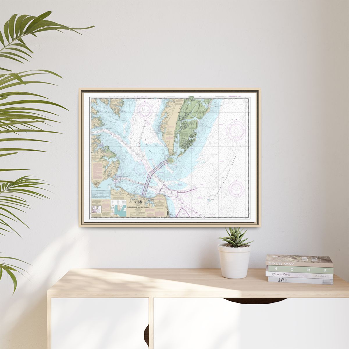 Chart 12221 Chesapeake Bay Entrance - NOAA Nautical Chart Floating Frame Canvas | 32" x 24" | 40" x 30" - Natural context-1