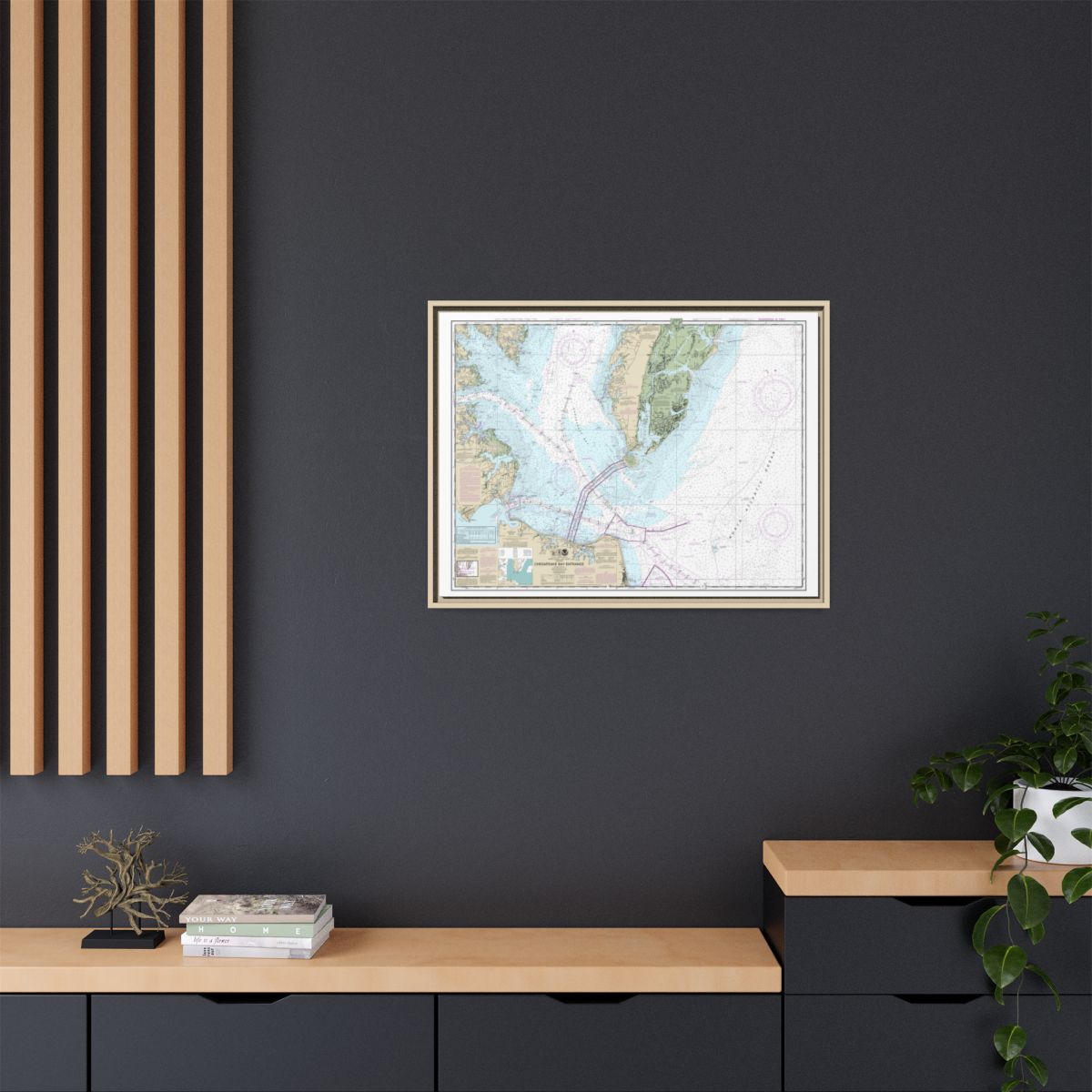 Chart 12221 Chesapeake Bay Entrance - NOAA Nautical Chart Floating Frame Canvas | 32" x 24" | 40" x 30" - Natural context-2