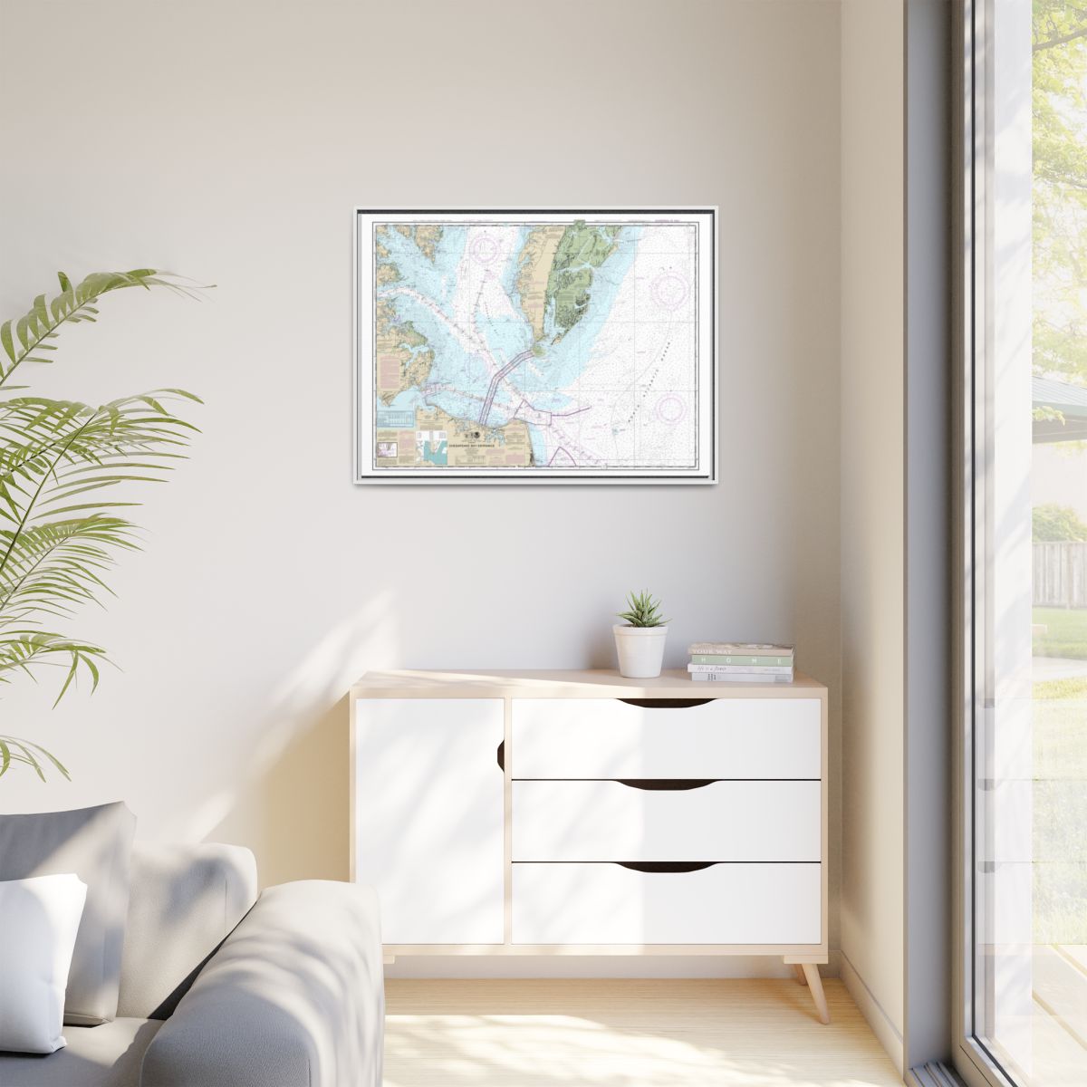 Chart 12221 Chesapeake Bay Entrance - NOAA Nautical Chart Floating Frame Canvas | 32" x 24" | 40" x 30" - White context-1