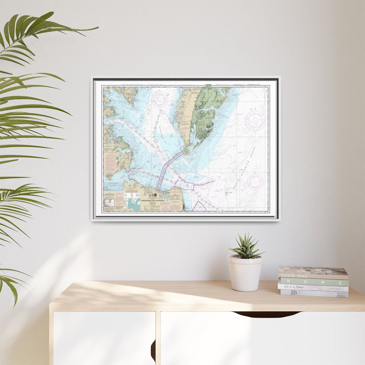 Chart 12221 Chesapeake Bay Entrance - NOAA Nautical Chart Floating Frame Canvas | 32" x 24" | 40" x 30" - White context-1