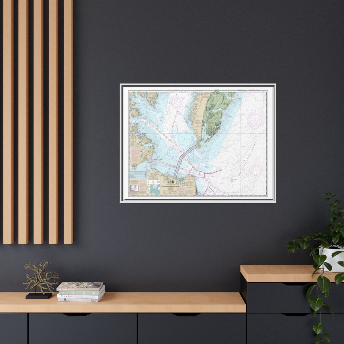 Chart 12221 Chesapeake Bay Entrance - NOAA Nautical Chart Floating Frame Canvas | 32" x 24" | 40" x 30" - White context-2