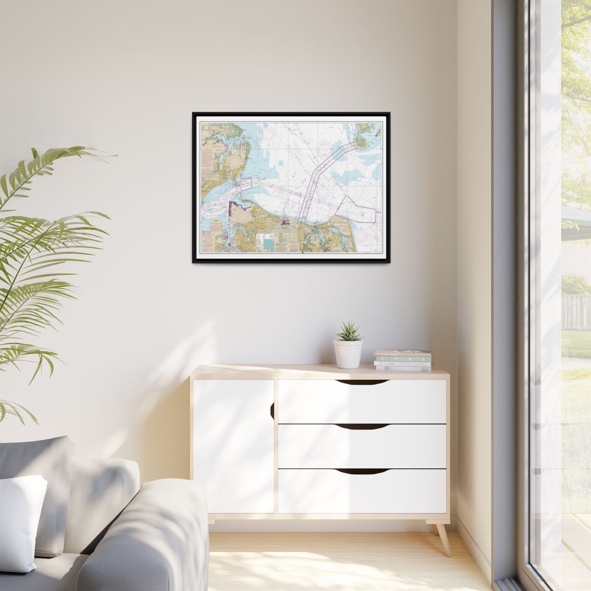 Chart 12222 Chesapeake Bay Cape Charles to Norfolk Harbor - NOAA Nautical Chart Floating Frame Canvas | 32" x 24" | 40" x 30" - Black context-1