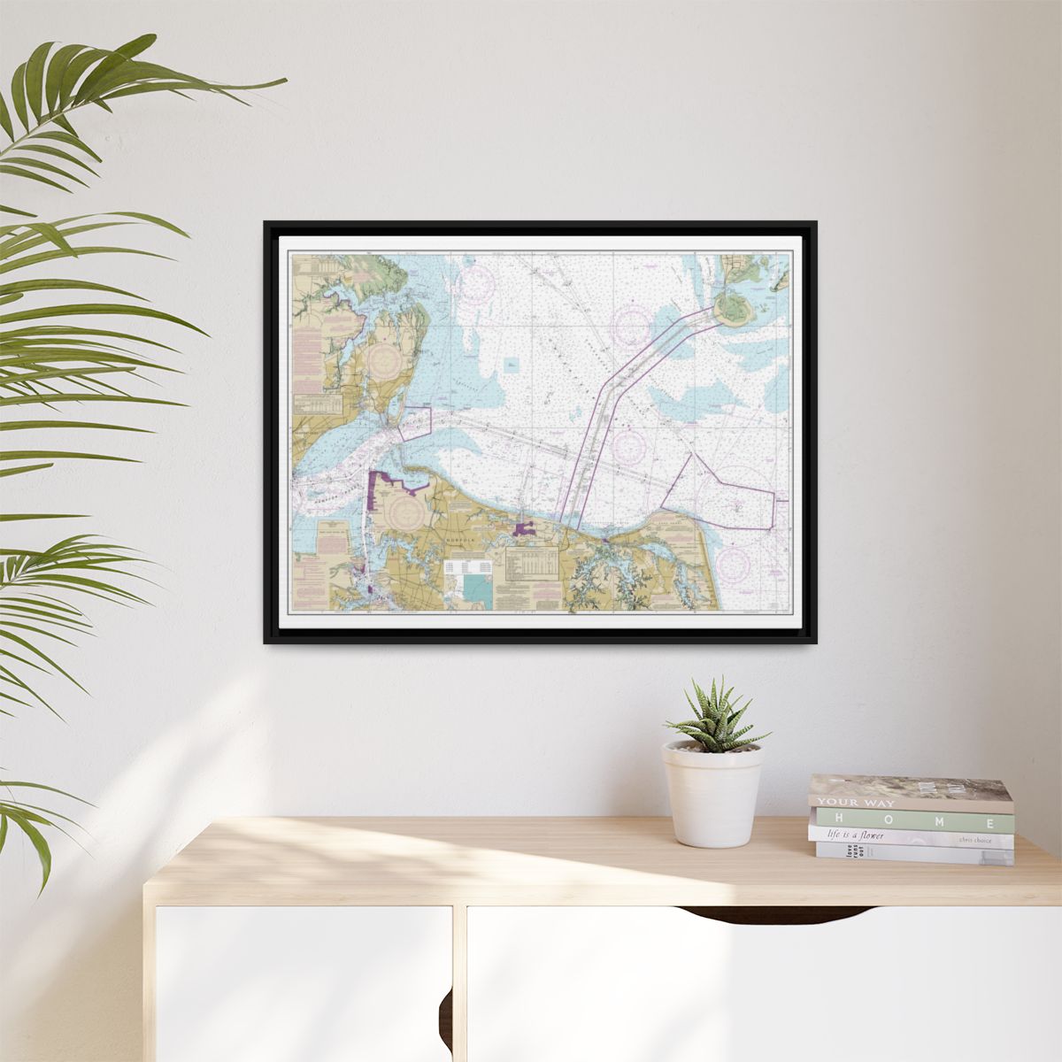Chart 12222 Chesapeake Bay Cape Charles to Norfolk Harbor - NOAA Nautical Chart Floating Frame Canvas | 32" x 24" | 40" x 30" - Black context-1