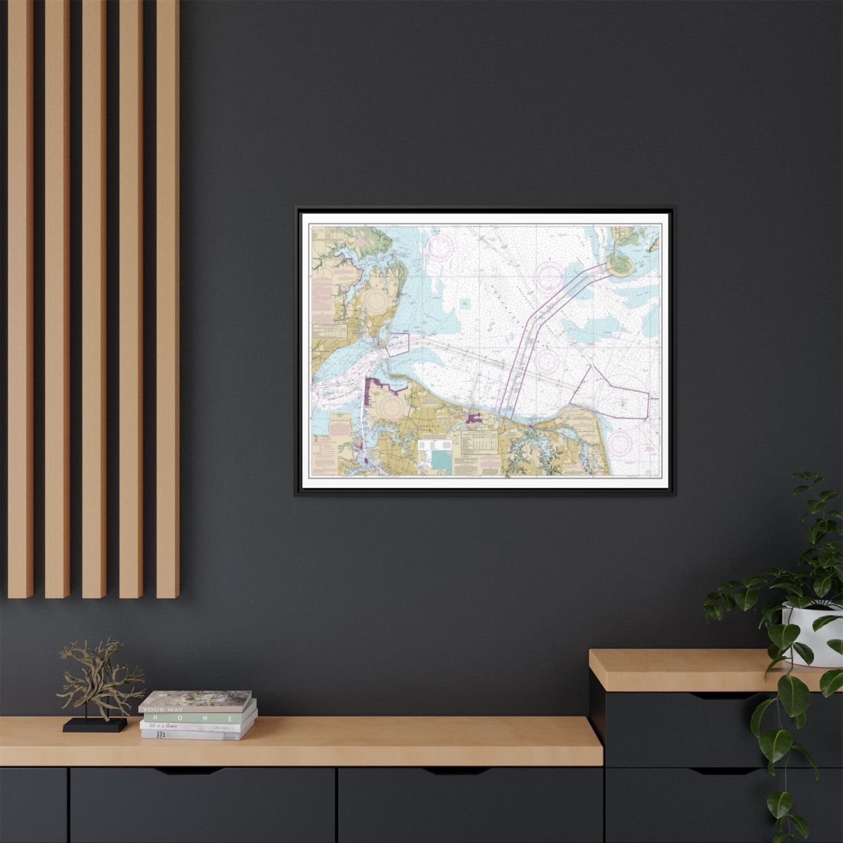 Chart 12222 Chesapeake Bay Cape Charles to Norfolk Harbor - NOAA Nautical Chart Floating Frame Canvas | 32" x 24" | 40" x 30" - Black context-2