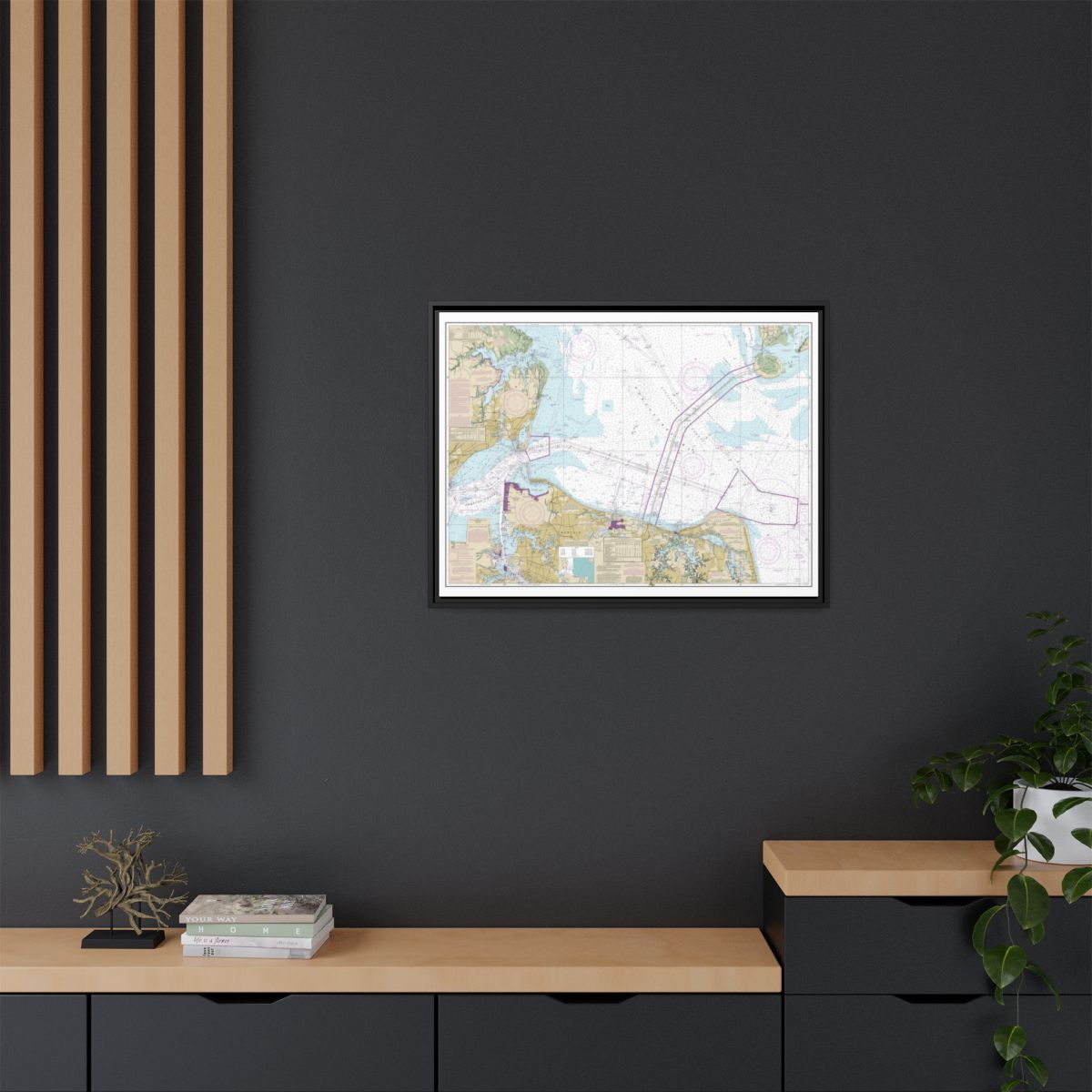 Chart 12222 Chesapeake Bay Cape Charles to Norfolk Harbor - NOAA Nautical Chart Floating Frame Canvas | 32" x 24" | 40" x 30" - Black context-2