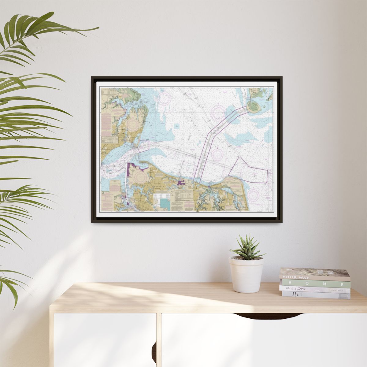 Chart 12222 Chesapeake Bay Cape Charles to Norfolk Harbor - NOAA Nautical Chart Floating Frame Canvas | 32" x 24" | 40" x 30" - Espresso context-1