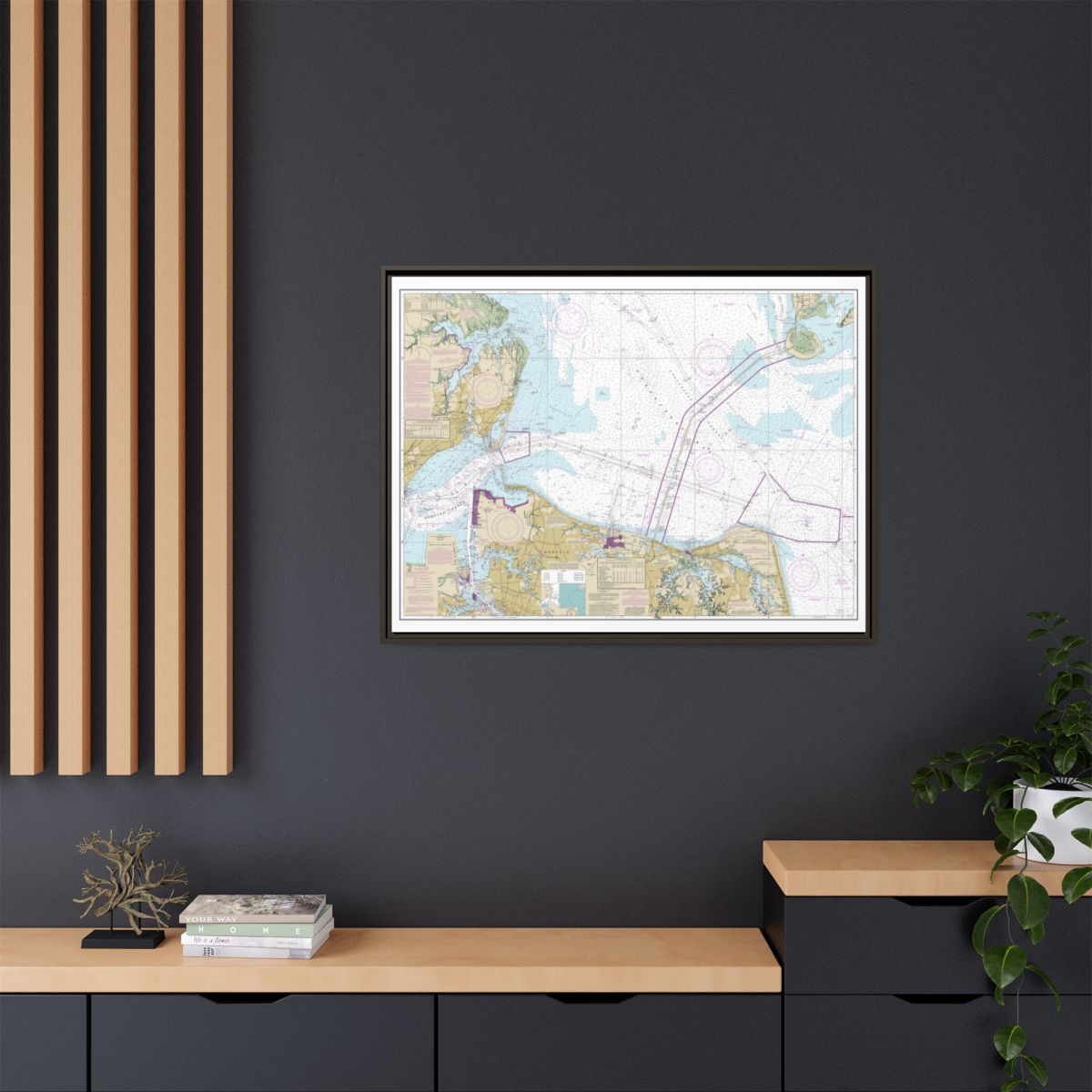 Chart 12222 Chesapeake Bay Cape Charles to Norfolk Harbor - NOAA Nautical Chart Floating Frame Canvas | 32" x 24" | 40" x 30" - Espresso context-2