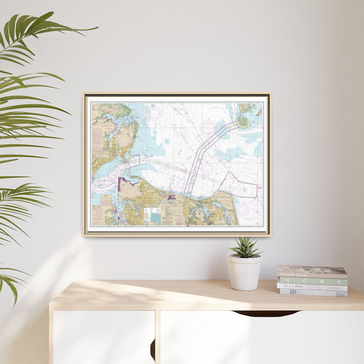Chart 12222 Chesapeake Bay Cape Charles to Norfolk Harbor - NOAA Nautical Chart Floating Frame Canvas | 32" x 24" | 40" x 30" - Natural context-1