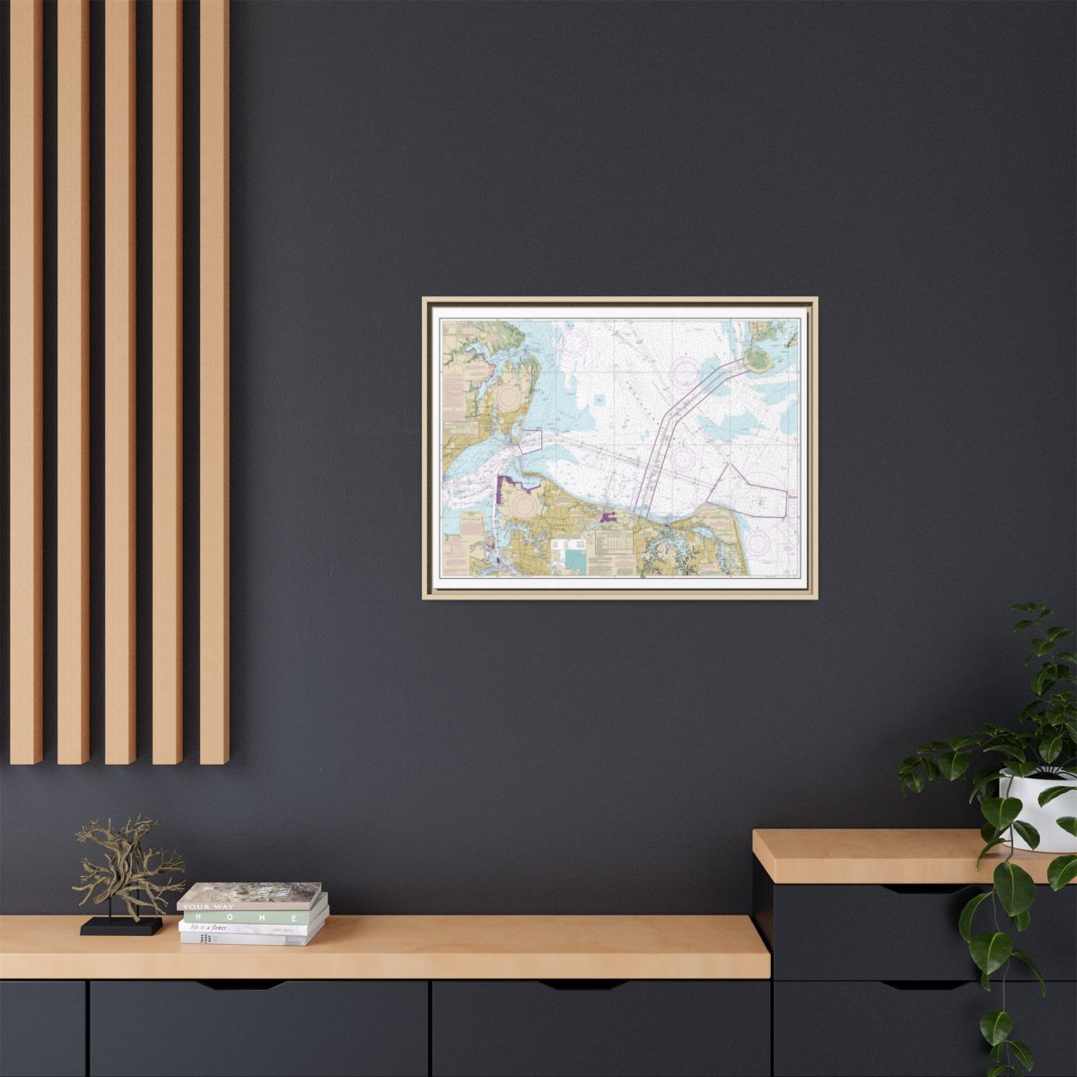 Chart 12222 Chesapeake Bay Cape Charles to Norfolk Harbor - NOAA Nautical Chart Floating Frame Canvas | 32" x 24" | 40" x 30" - Natural context-2