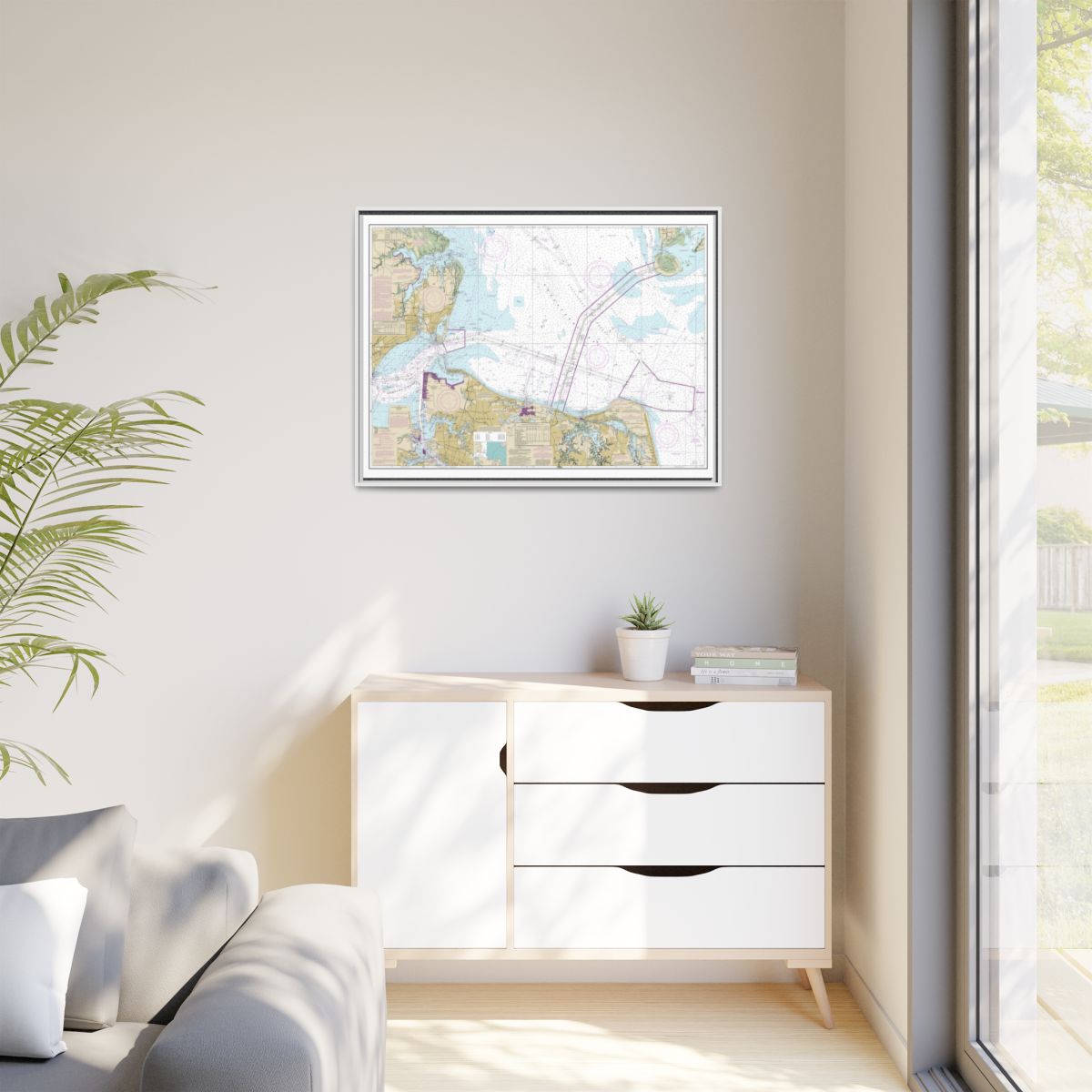 Chart 12222 Chesapeake Bay Cape Charles to Norfolk Harbor - NOAA Nautical Chart Floating Frame Canvas | 32" x 24" | 40" x 30" - White context-1