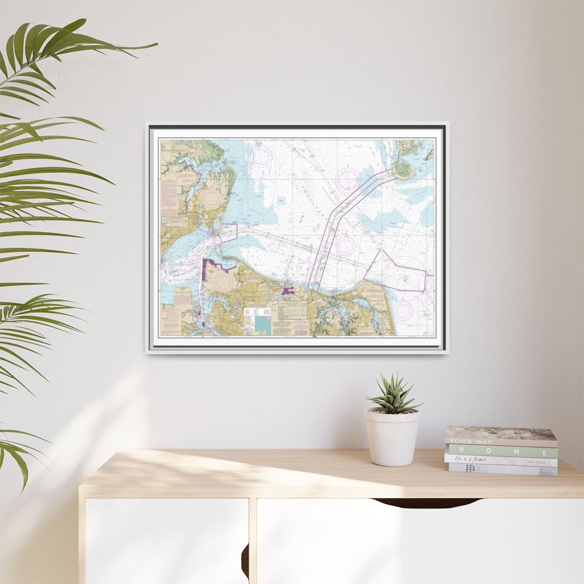 Chart 12222 Chesapeake Bay Cape Charles to Norfolk Harbor - NOAA Nautical Chart Floating Frame Canvas | 32" x 24" | 40" x 30" - White context-1