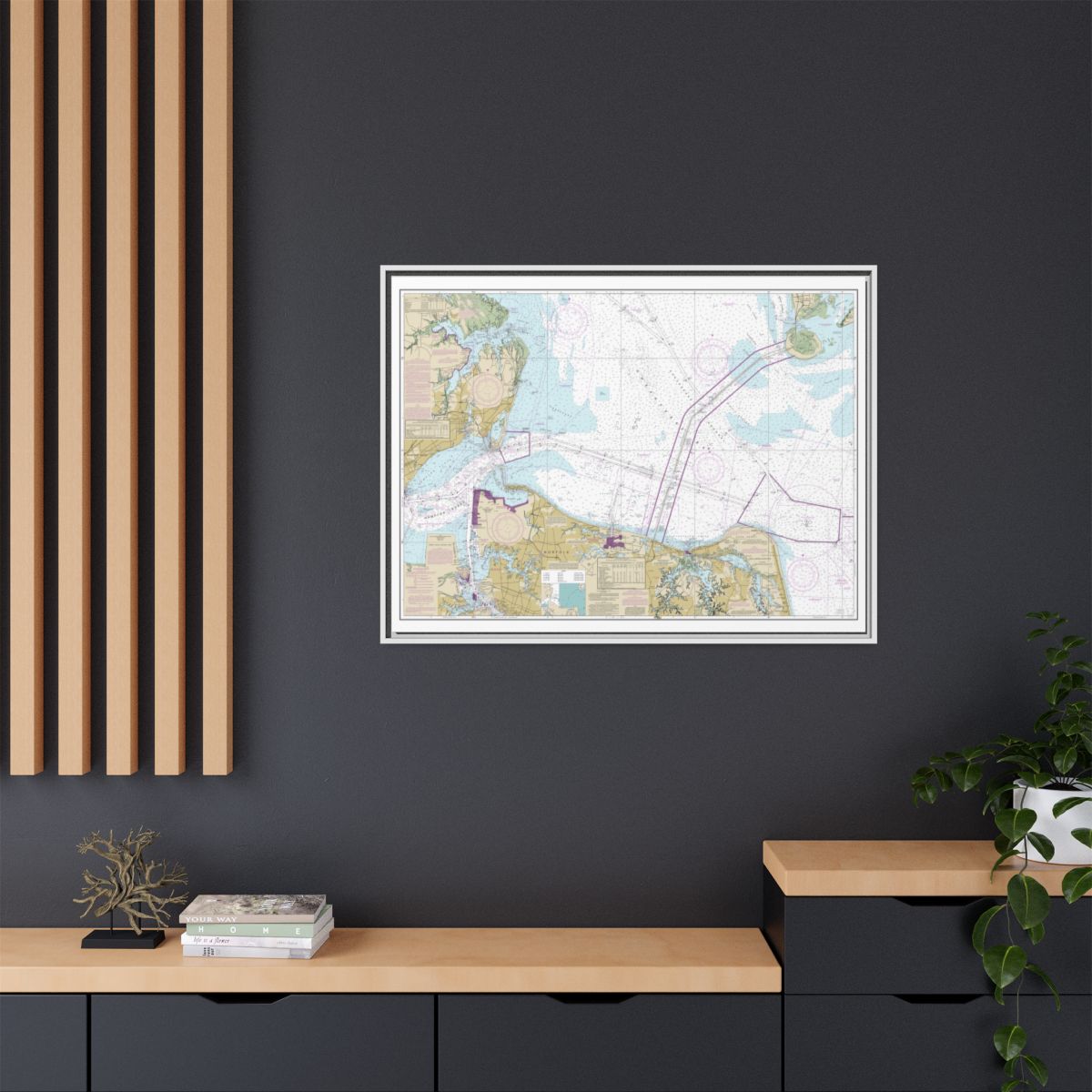 Chart 12222 Chesapeake Bay Cape Charles to Norfolk Harbor - NOAA Nautical Chart Floating Frame Canvas | 32" x 24" | 40" x 30" - White context-2