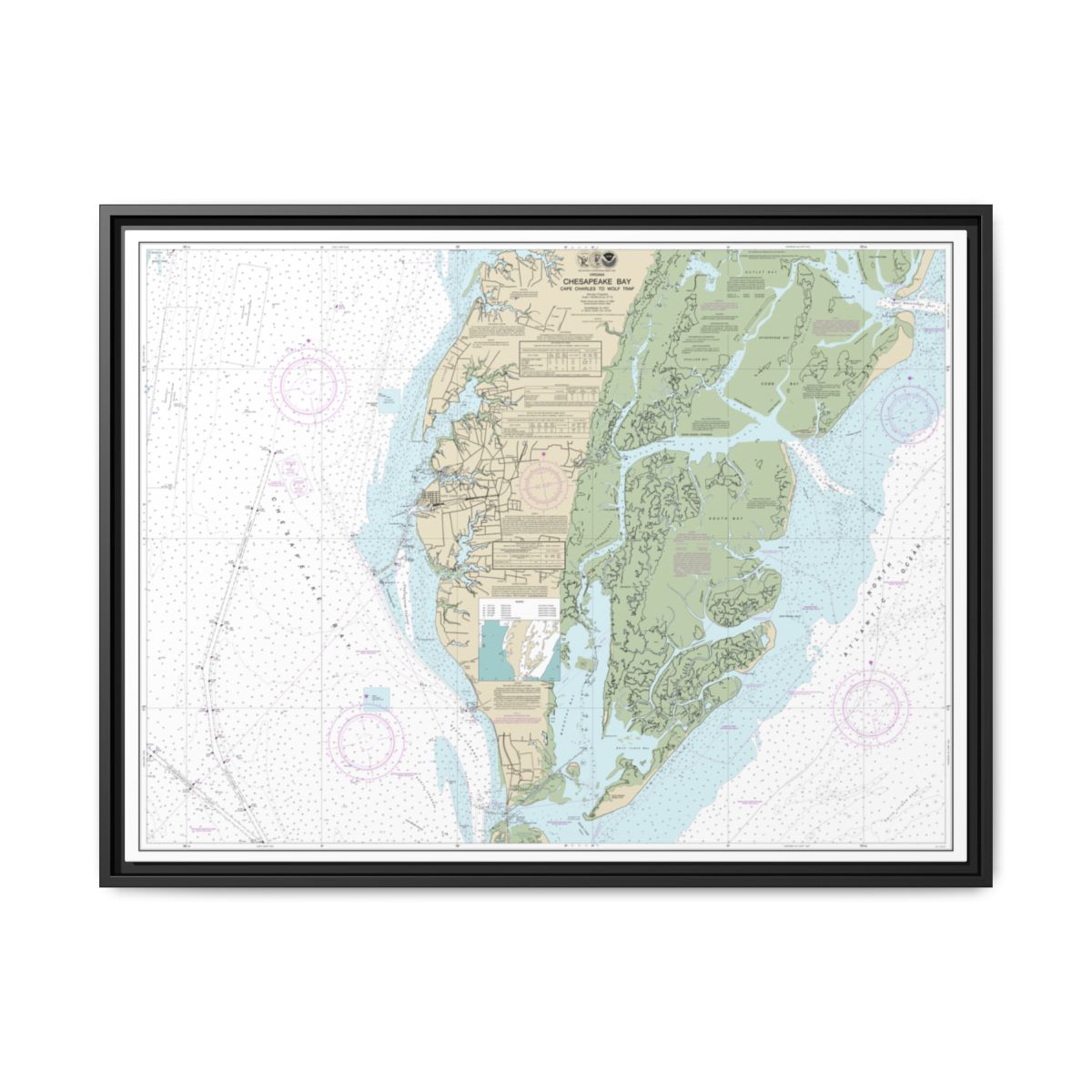 Chart 12224 Chesapeake Bay Cape Charles to Wolf Trap - NOAA Nautical Chart Floating Frame Canvas | 32" x 24" | 40" x 30" - Black front