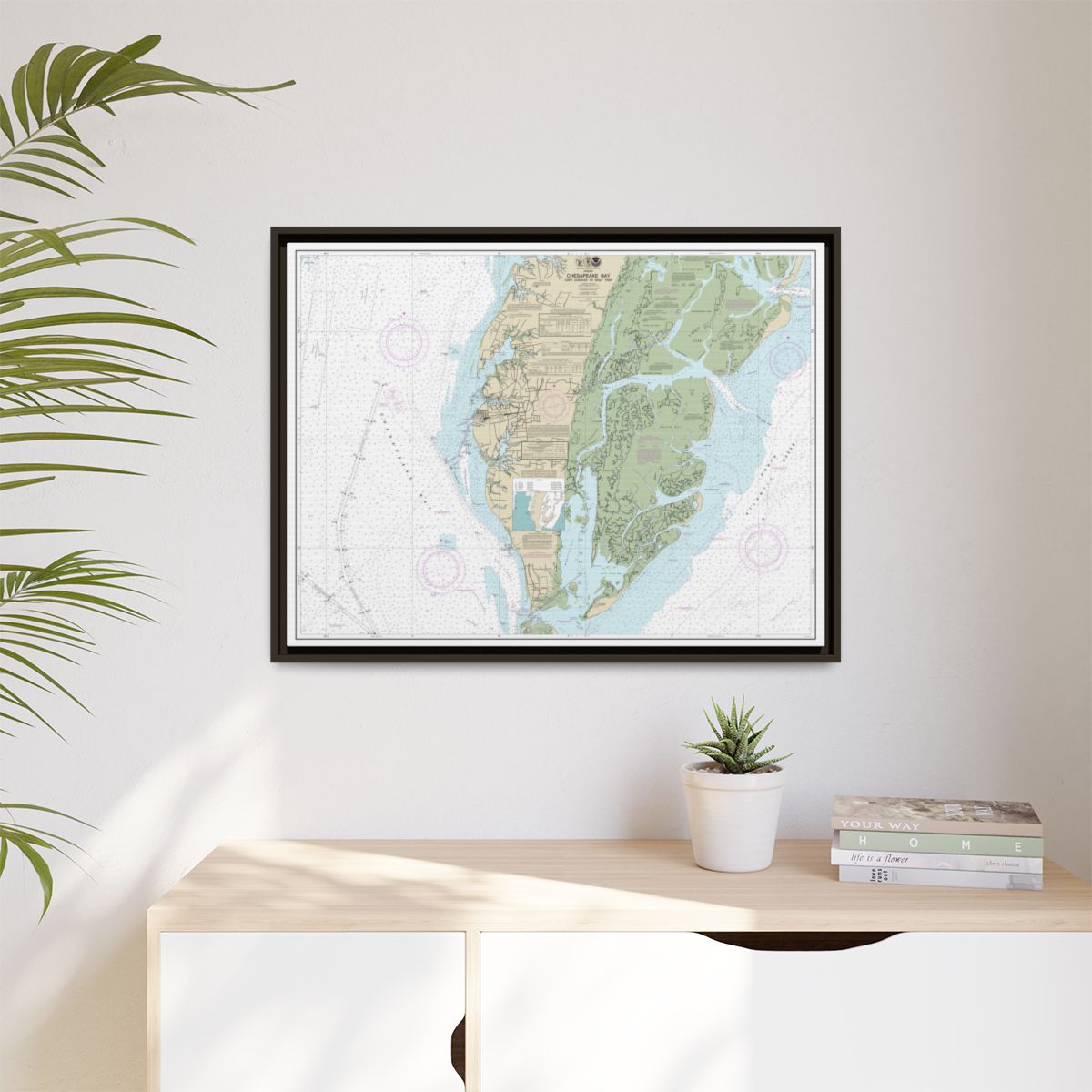 Chart 12224 Chesapeake Bay Cape Charles to Wolf Trap - NOAA Nautical Chart Floating Frame Canvas | 32" x 24" | 40" x 30" - Espresso context-1