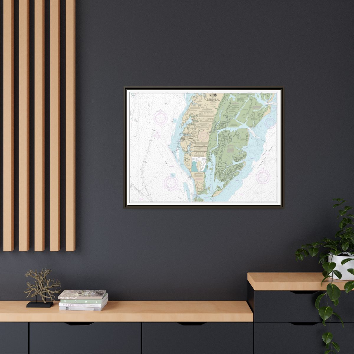 Chart 12224 Chesapeake Bay Cape Charles to Wolf Trap - NOAA Nautical Chart Floating Frame Canvas | 32" x 24" | 40" x 30" - Espresso context-2