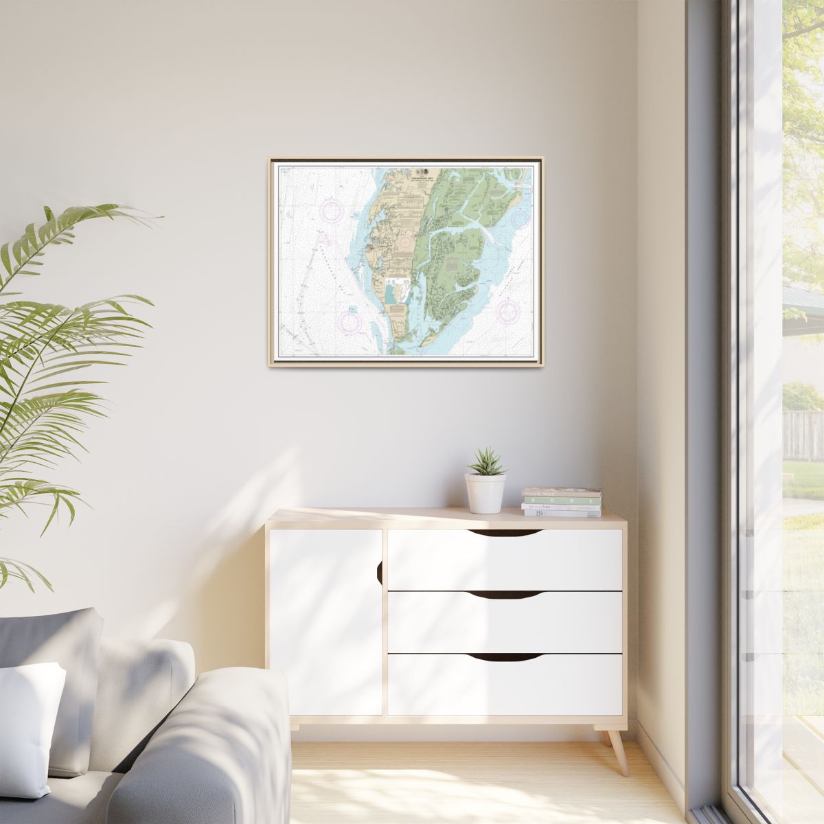 Chart 12224 Chesapeake Bay Cape Charles to Wolf Trap - NOAA Nautical Chart Floating Frame Canvas | 32" x 24" | 40" x 30" - Natural context-1