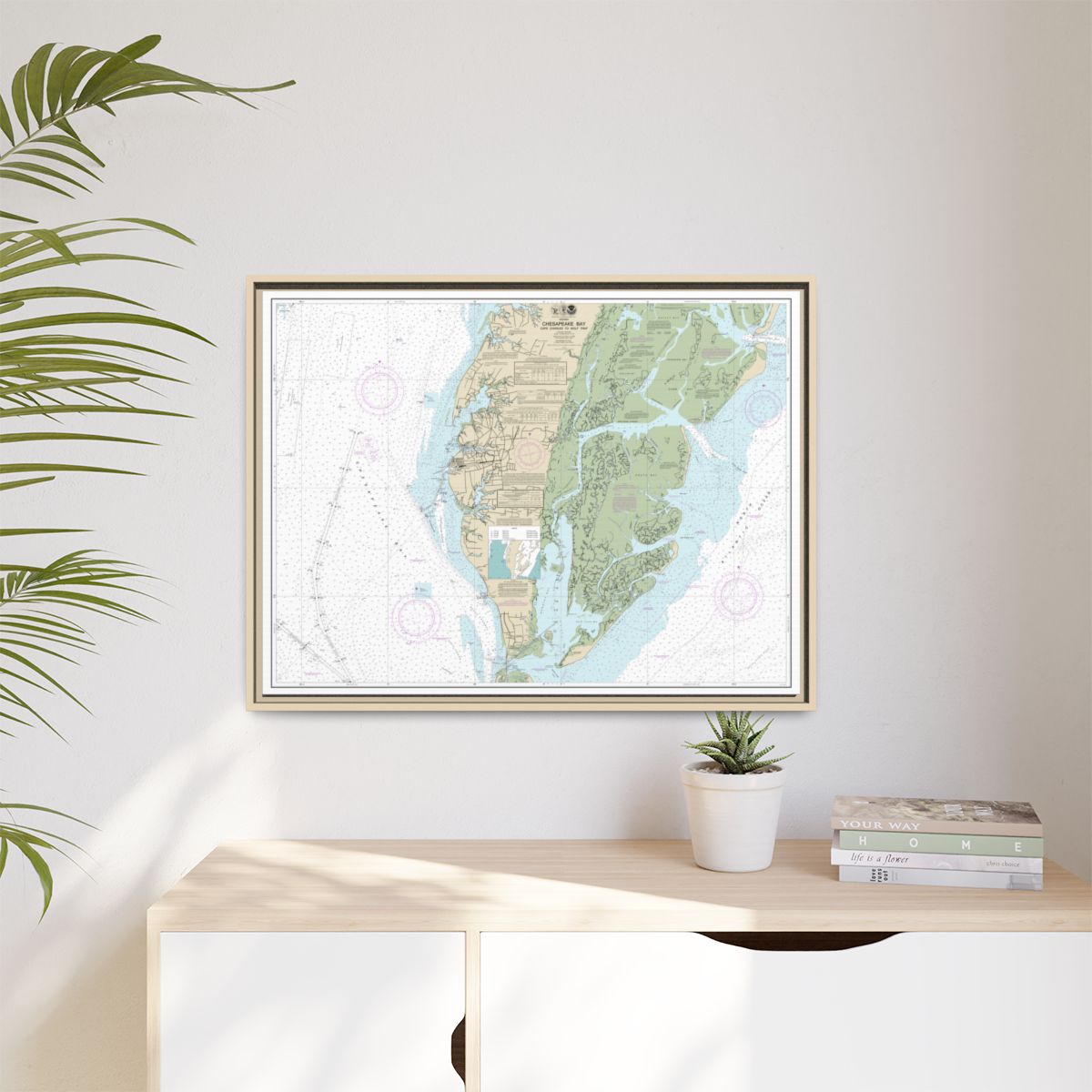Chart 12224 Chesapeake Bay Cape Charles to Wolf Trap - NOAA Nautical Chart Floating Frame Canvas | 32" x 24" | 40" x 30" - Natural context-1