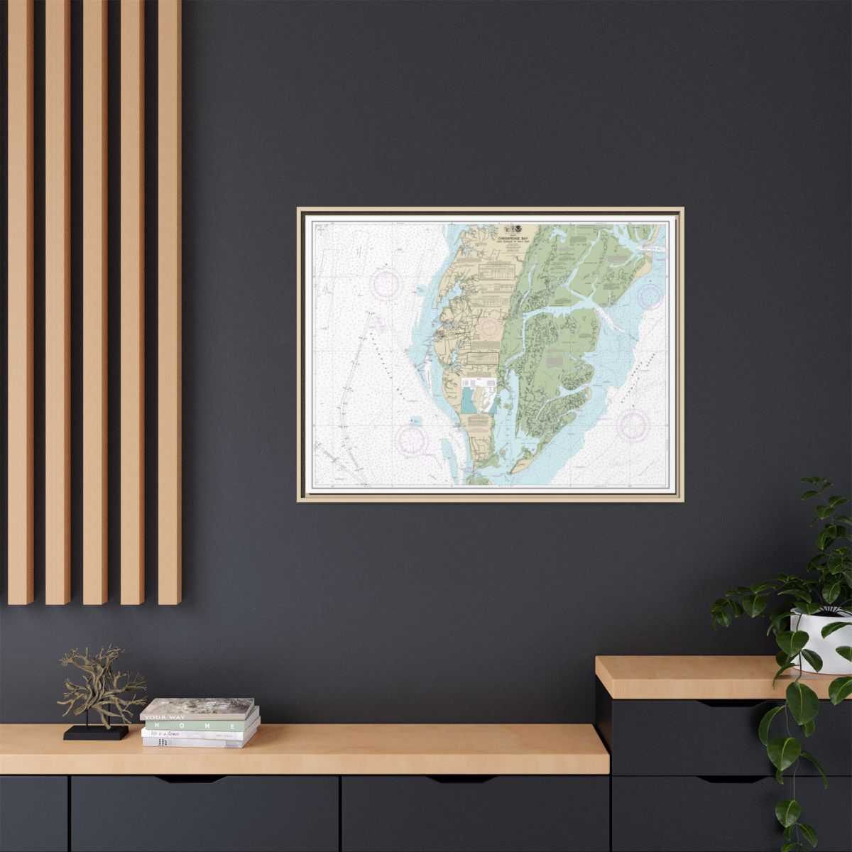 Chart 12224 Chesapeake Bay Cape Charles to Wolf Trap - NOAA Nautical Chart Floating Frame Canvas | 32" x 24" | 40" x 30" - Natural context-2