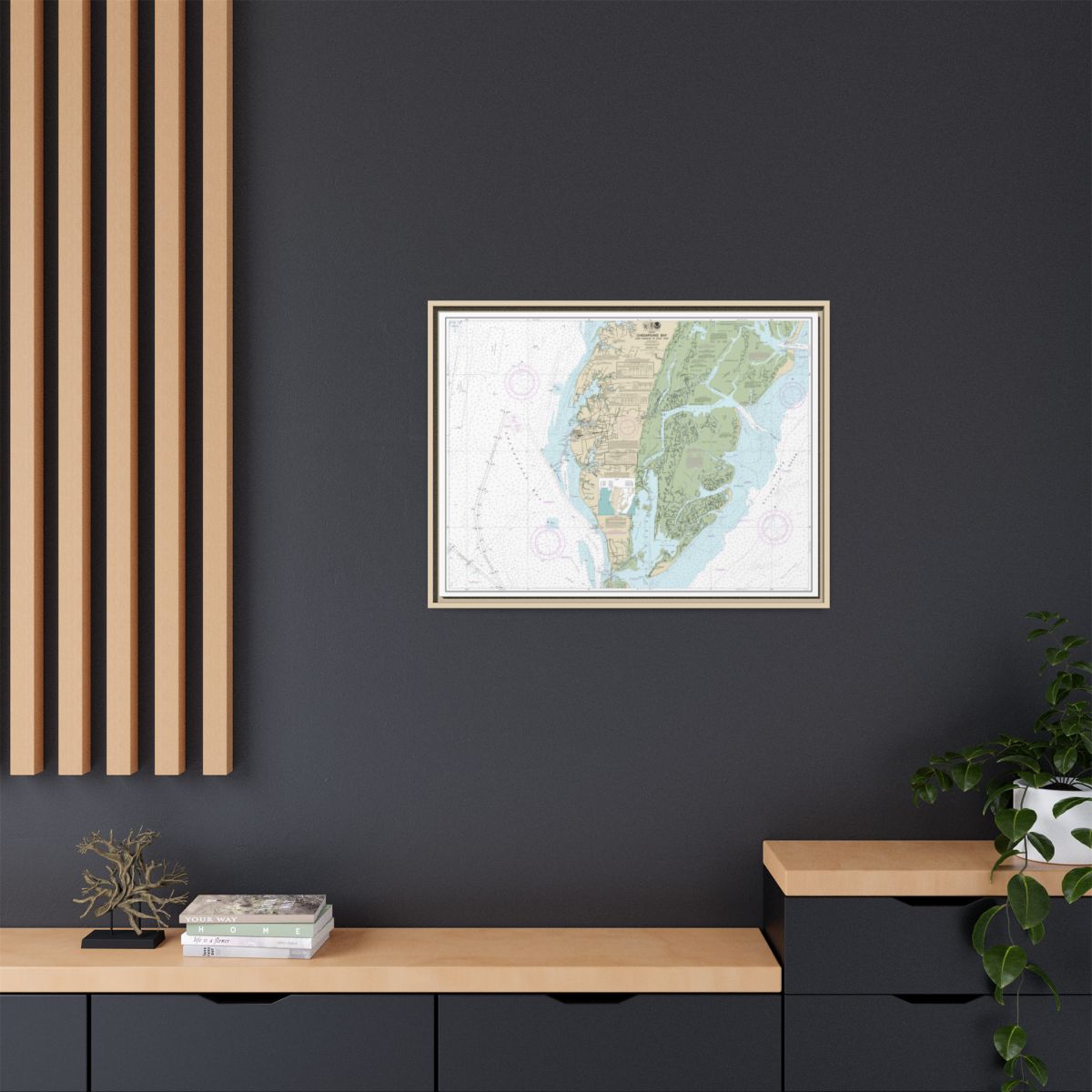 Chart 12224 Chesapeake Bay Cape Charles to Wolf Trap - NOAA Nautical Chart Floating Frame Canvas | 32" x 24" | 40" x 30" - Natural context-2