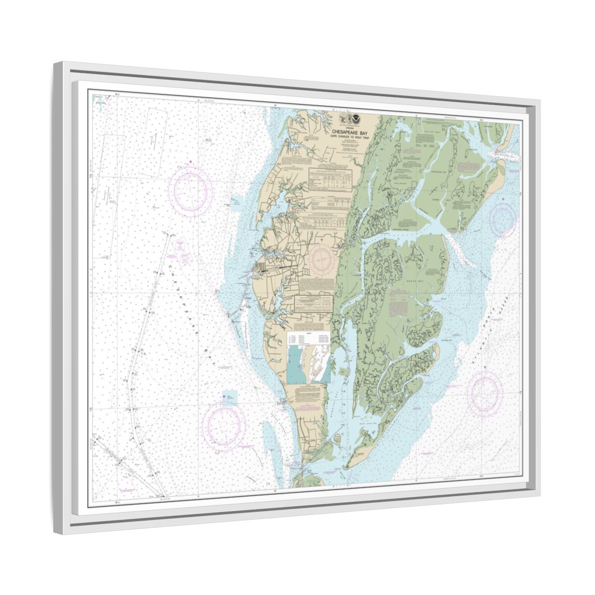 Chart 12224 Chesapeake Bay Cape Charles to Wolf Trap - NOAA Nautical Chart Floating Frame Canvas | 32" x 24" | 40" x 30" - White side
