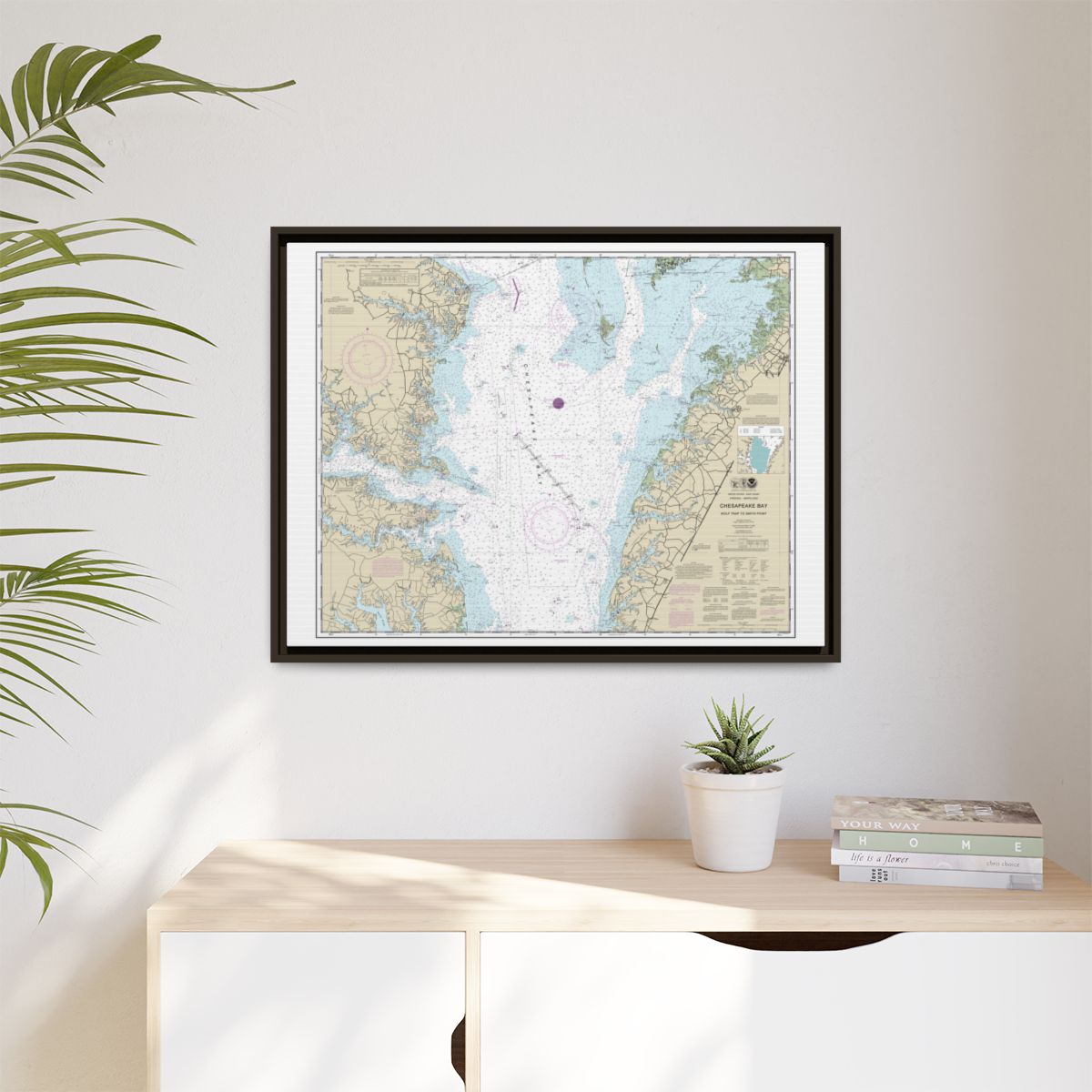 Chart 12225 Chesapeake Bay Wolf Trap to Smith Point - NOAA Nautical Chart Floating Frame Canvas | 32" x 24" | 40" x 30" - Espresso context-1