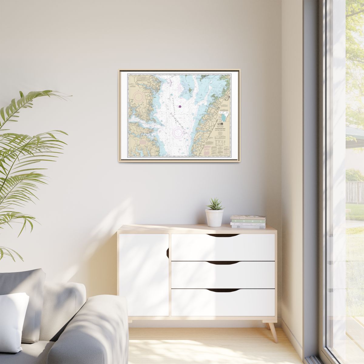 Chart 12225 Chesapeake Bay Wolf Trap to Smith Point - NOAA Nautical Chart Floating Frame Canvas | 32" x 24" | 40" x 30" - Natural context-1