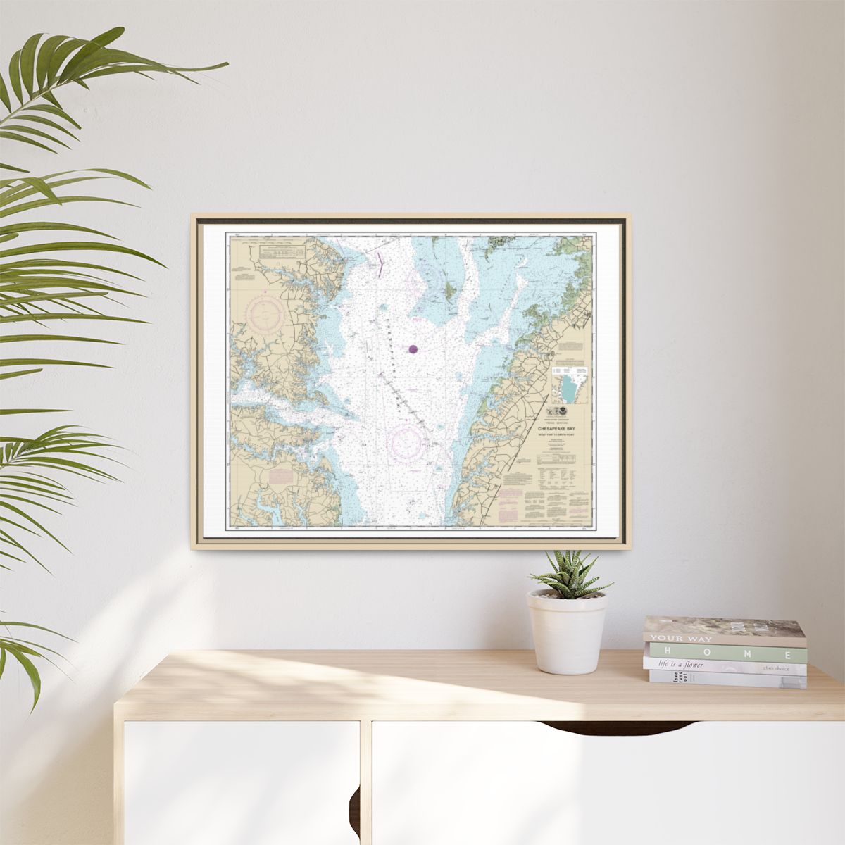 Chart 12225 Chesapeake Bay Wolf Trap to Smith Point - NOAA Nautical Chart Floating Frame Canvas | 32" x 24" | 40" x 30" - Natural context-1