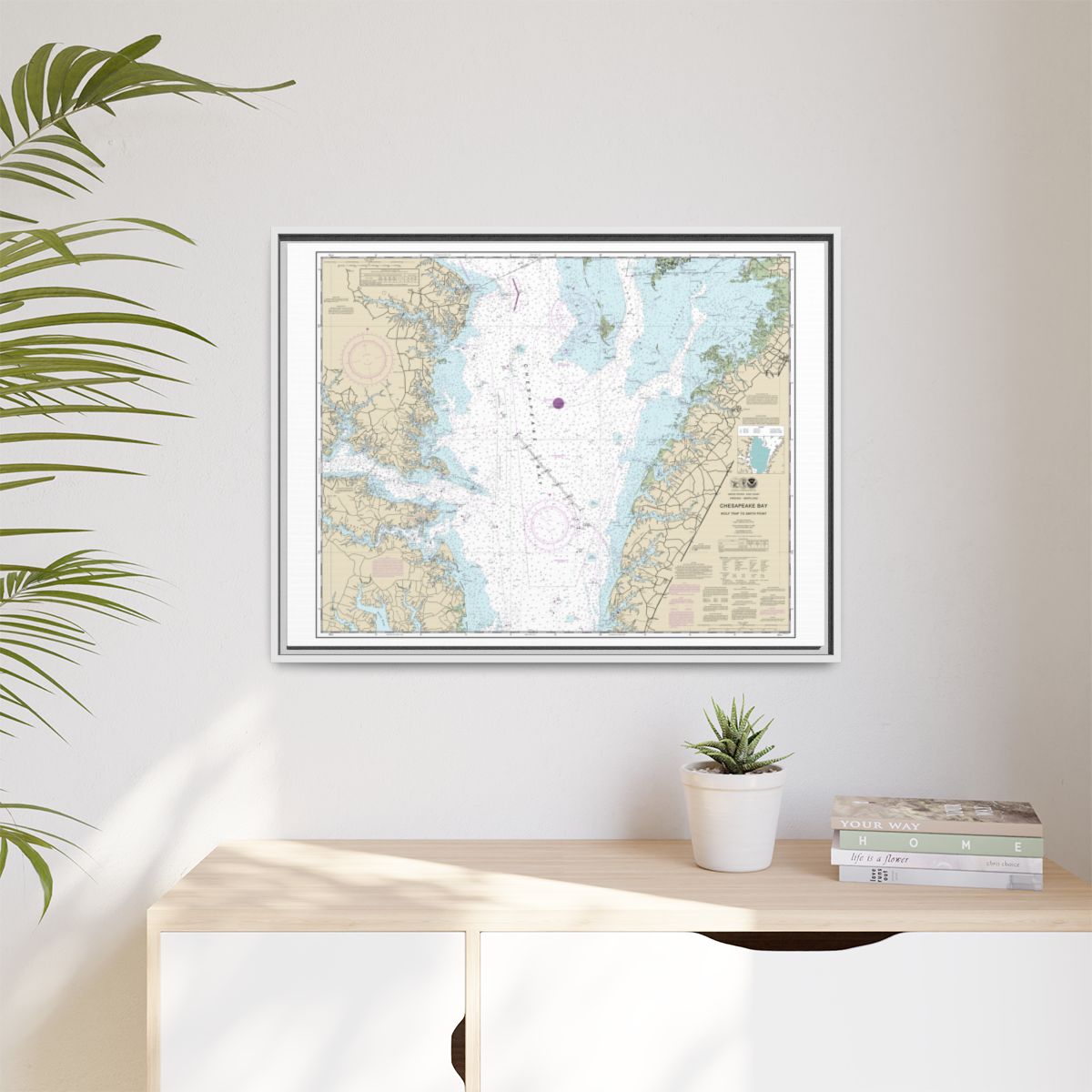 Chart 12225 Chesapeake Bay Wolf Trap to Smith Point - NOAA Nautical Chart Floating Frame Canvas | 32" x 24" | 40" x 30" - White context-1
