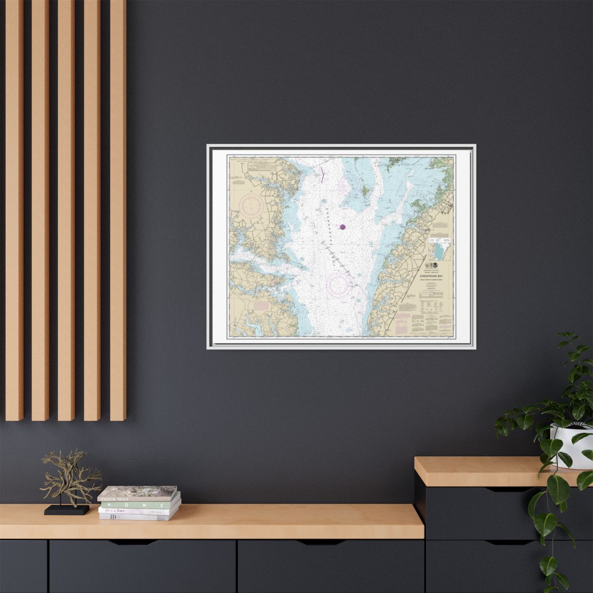 Chart 12225 Chesapeake Bay Wolf Trap to Smith Point - NOAA Nautical Chart Floating Frame Canvas | 32" x 24" | 40" x 30" - White context-2