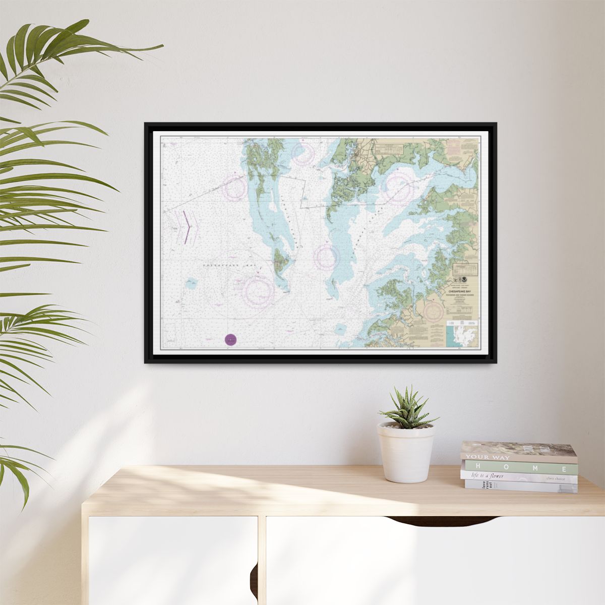 Chart 12228 Chesapeake Bay Pocomoke and Tangier Sounds - NOAA Nautical Chart Floating Frame Canvas | 30" x 20" | 36" x 24" | 48" x 32" - Black context-1