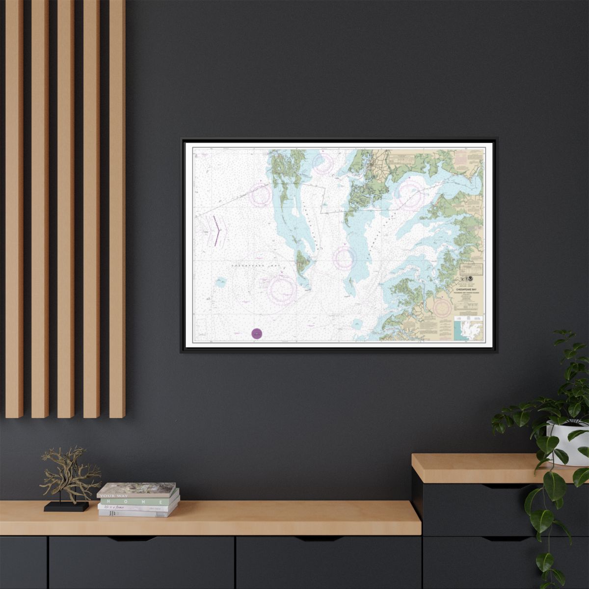 Chart 12228 Chesapeake Bay Pocomoke and Tangier Sounds - NOAA Nautical Chart Floating Frame Canvas | 30" x 20" | 36" x 24" | 48" x 32" - Black context-2