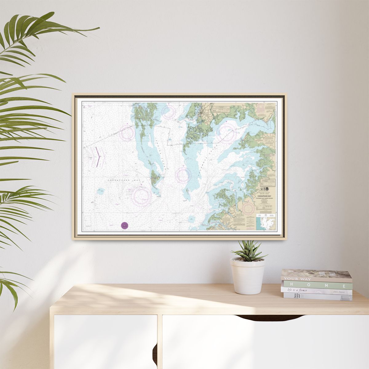 Chart 12228 Chesapeake Bay Pocomoke and Tangier Sounds - NOAA Nautical Chart Floating Frame Canvas | 30" x 20" | 36" x 24" | 48" x 32" - Natural context-1