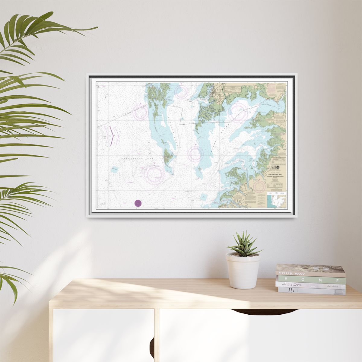 Chart 12228 Chesapeake Bay Pocomoke and Tangier Sounds - NOAA Nautical Chart Floating Frame Canvas | 30" x 20" | 36" x 24" | 48" x 32" - White context-1