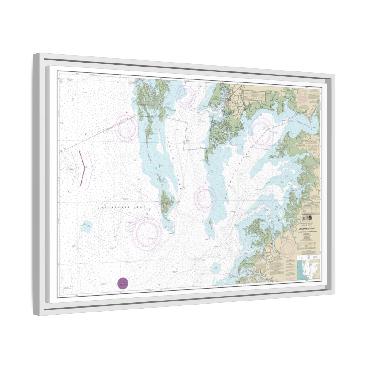 Chart 12228 Chesapeake Bay Pocomoke and Tangier Sounds - NOAA Nautical Chart Floating Frame Canvas | 30" x 20" | 36" x 24" | 48" x 32" - White side