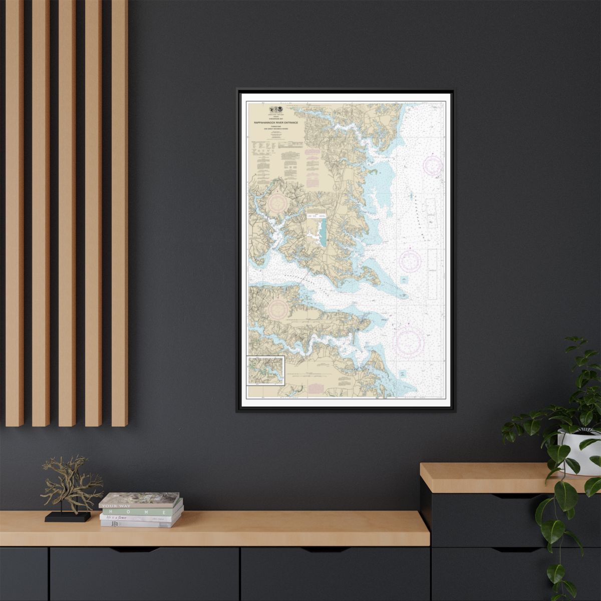 Chart 12235 Chesapeake Bay Rappahannock River Entrance, Piankatank and Great Wicomico Rivers - NOAA Nautical Chart Floating Frame Canvas | 20" x 30" | 24" x 36" | 32" x 48" - Black context-2