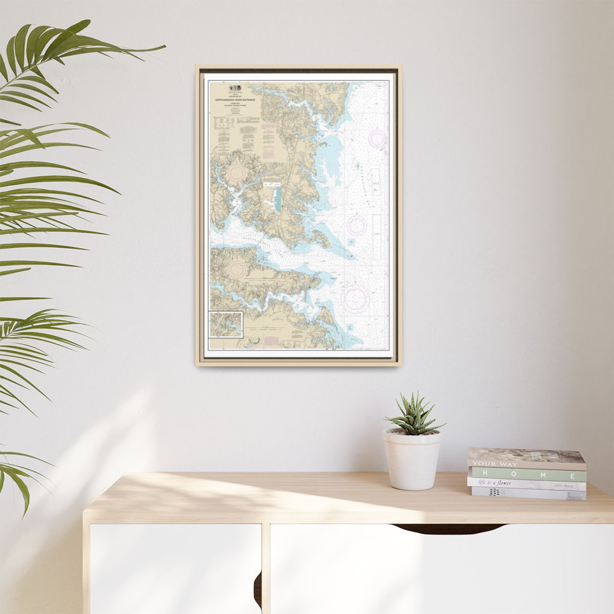 Chart 12235 Chesapeake Bay Rappahannock River Entrance, Piankatank and Great Wicomico Rivers - NOAA Nautical Chart Floating Frame Canvas | 20" x 30" | 24" x 36" | 32" x 48" - Natural context-1